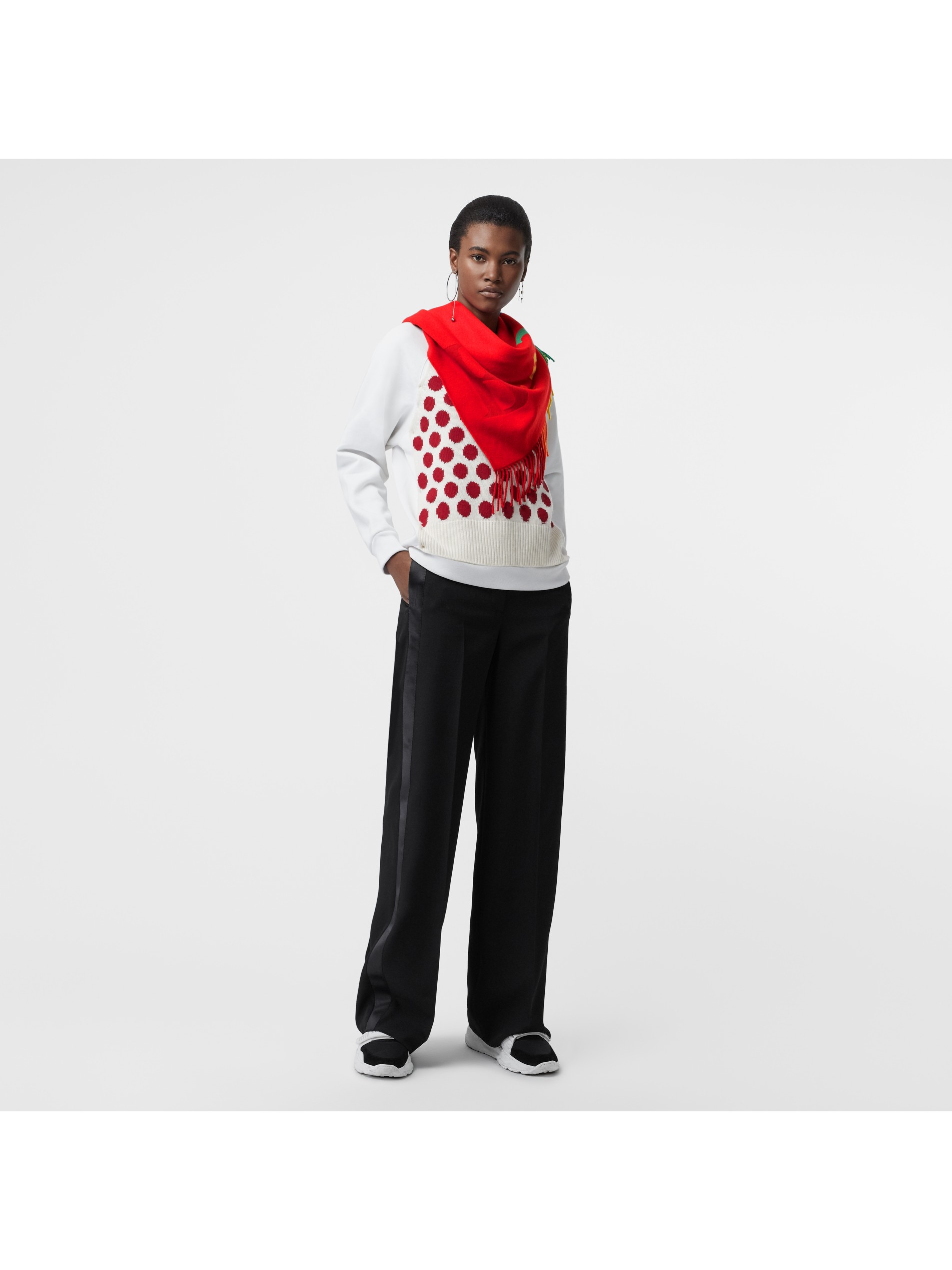 bright red the burberry bandana in logo detail wool cashmere