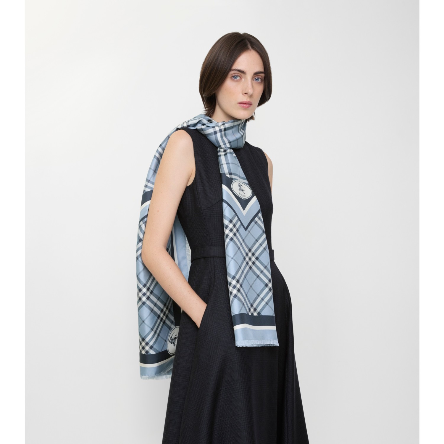 Check Knight Stamp Silk Scarf