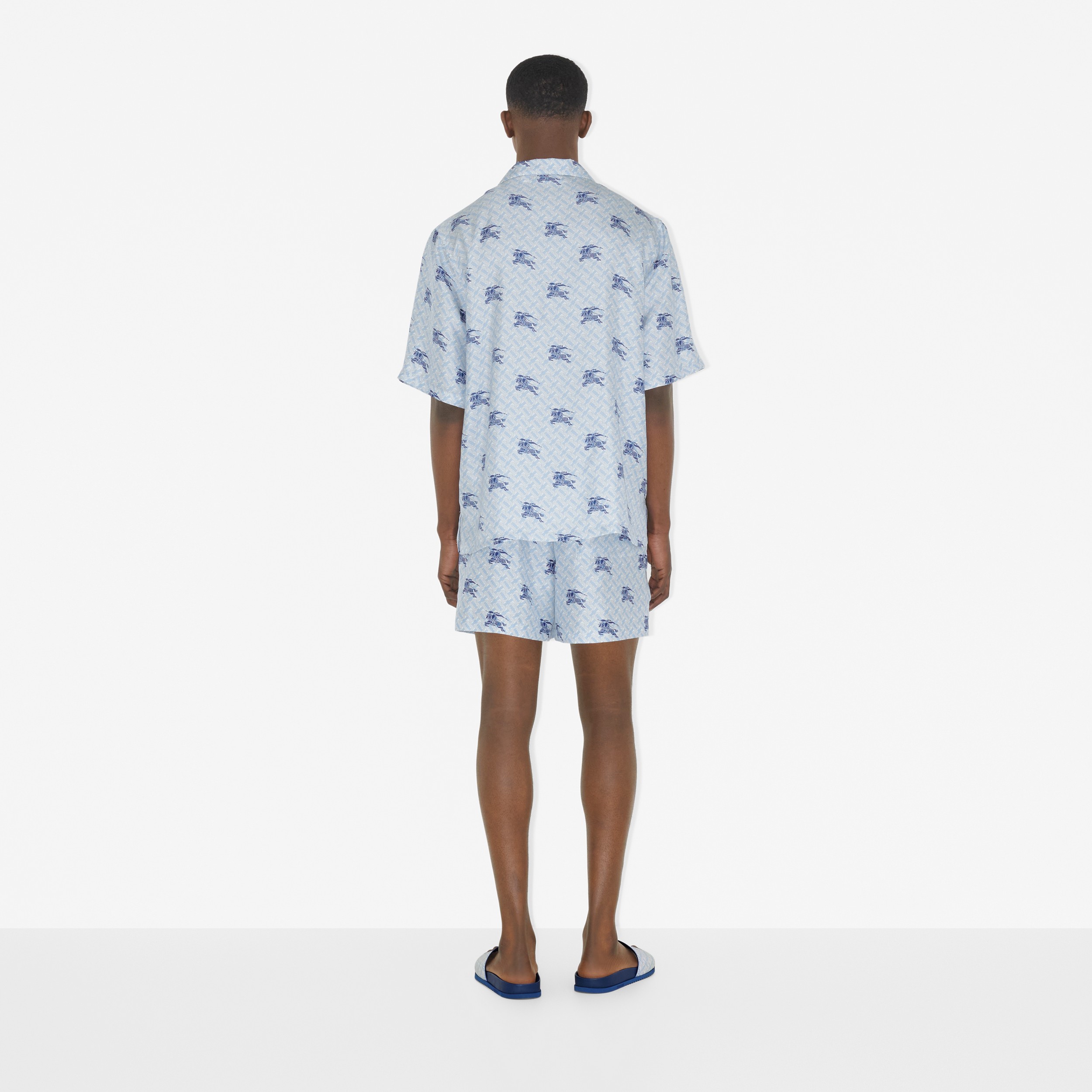 EKD Monogram Silk Pyjama Shirt in Navy - Men | Burberry® Official - 4