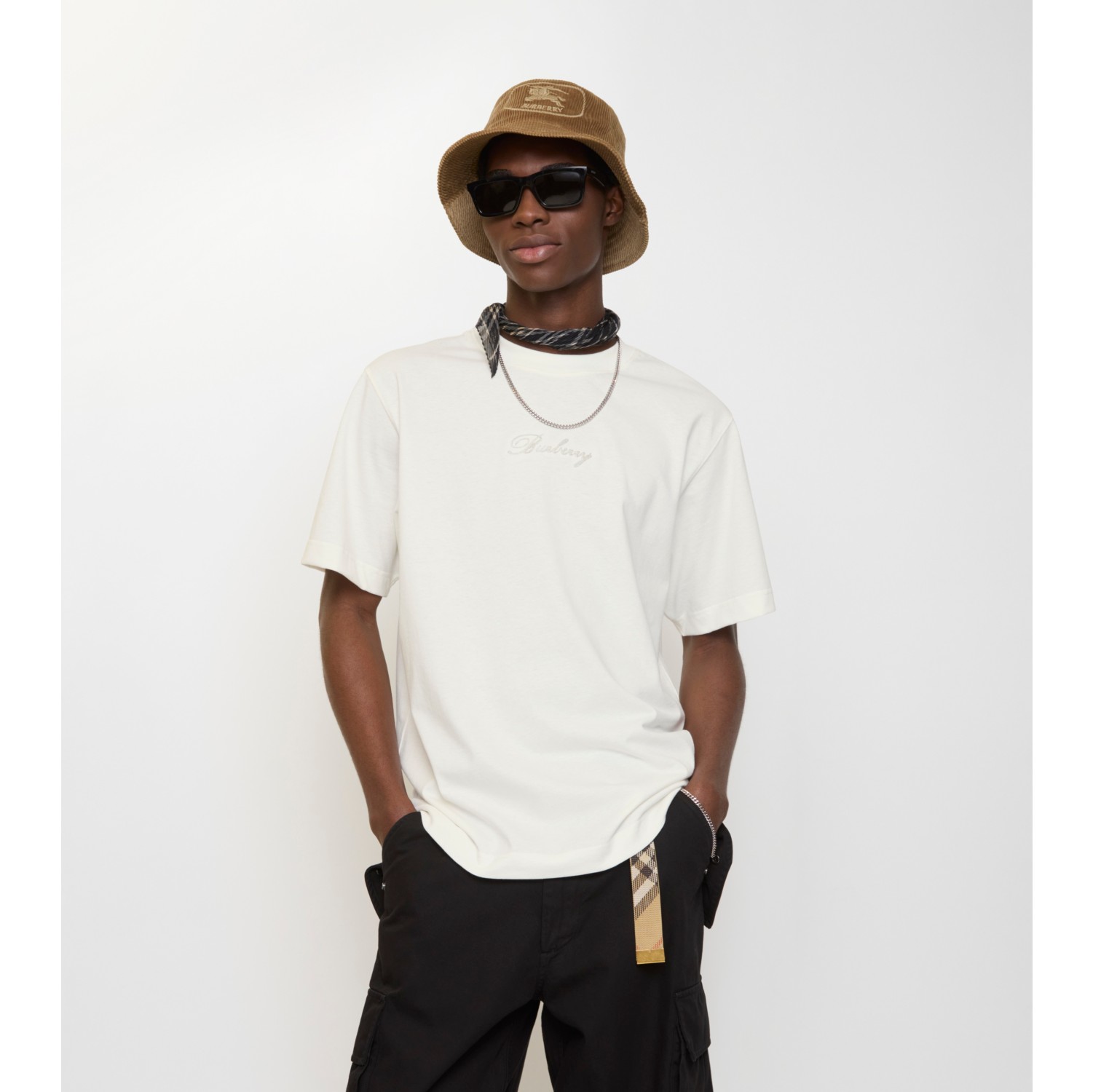 Check Cursive Logo Cotton T-shirt in Chalk white - Men | Burberry