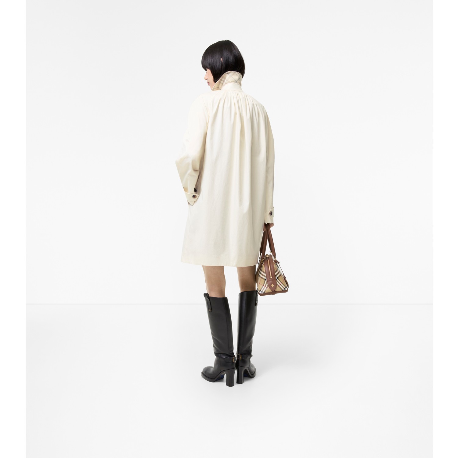 Mid-length Ruched Gabardine Car Coat in Tundra white - Women | Burberry® Official