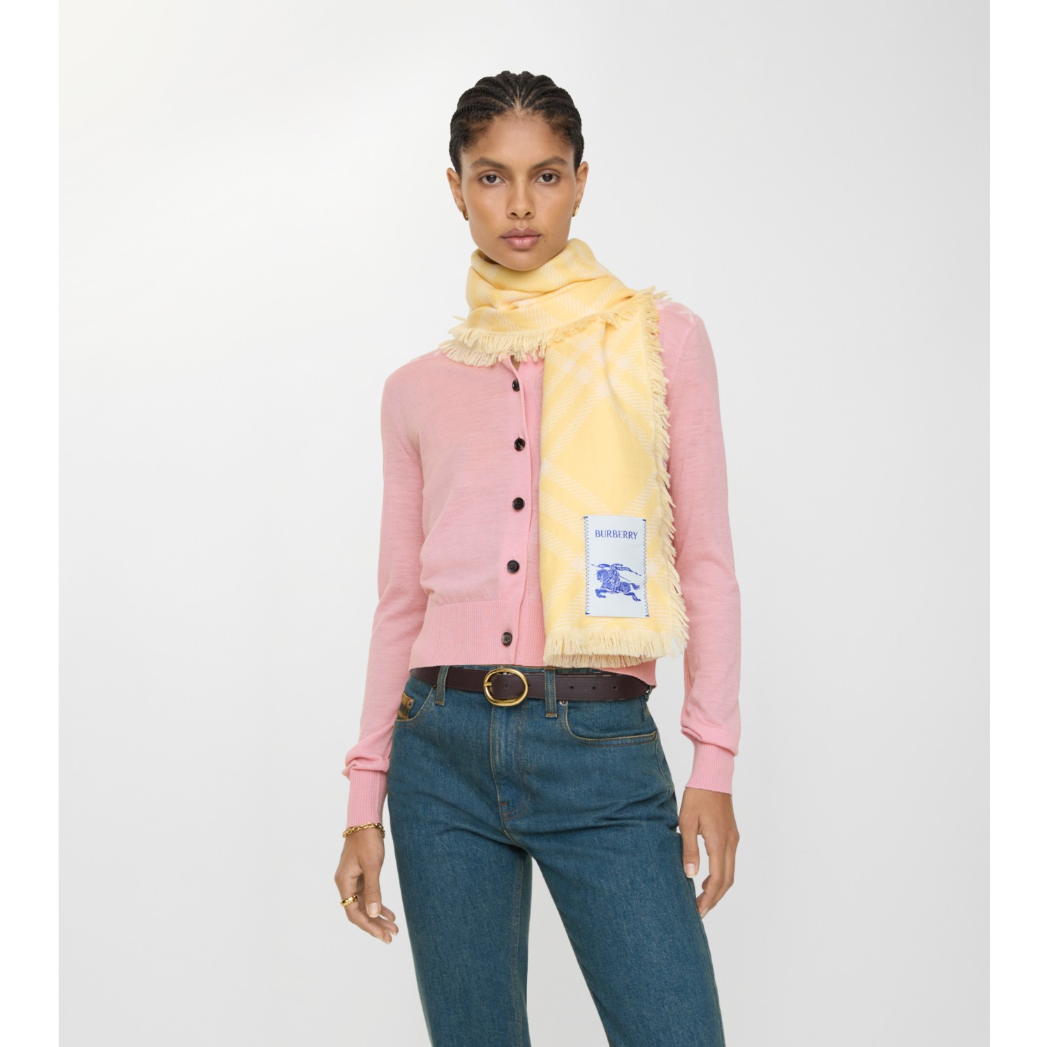 Wide Check Wool Silk Scarf in Custard beige | Burberry® Official