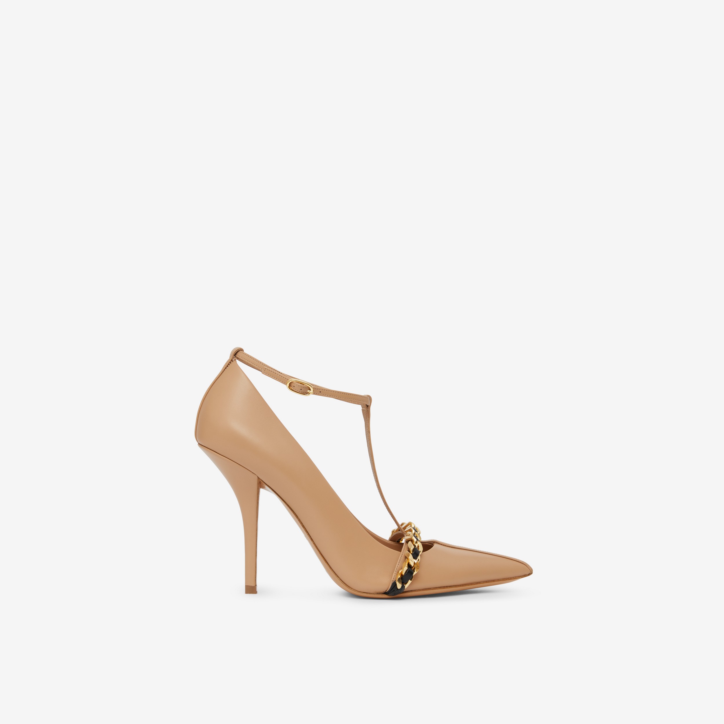 Chain Trim Leather Point-toe Pumps in Cool Beige - Women | Burberry® Official - 1