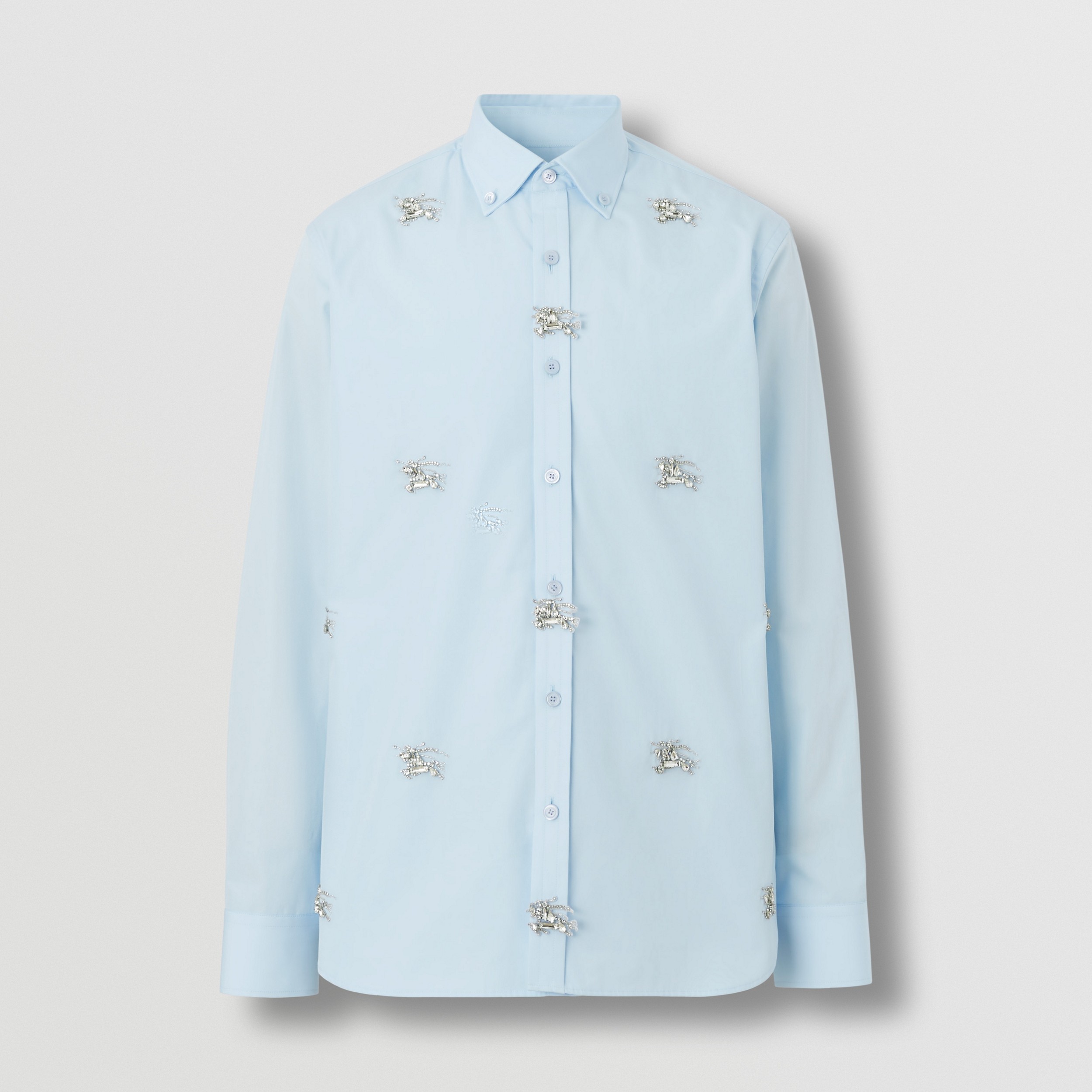 Slim Fit Crystal EKD Cotton Shirt in Pale Blue - Men | Burberry® Official - 4