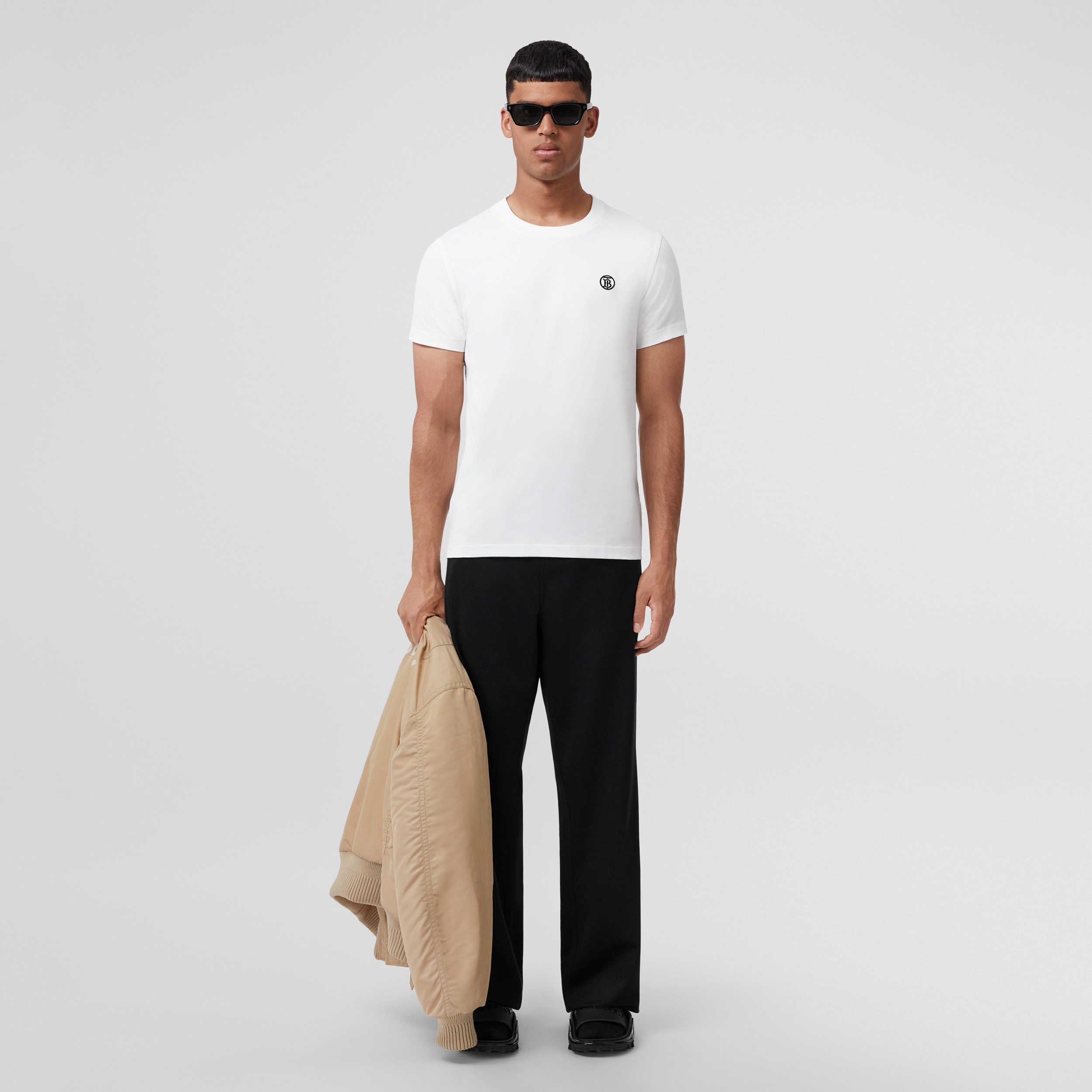 모노그램 모티프 코튼 티셔츠 (화이트) - 남성 | Burberry® - 4
