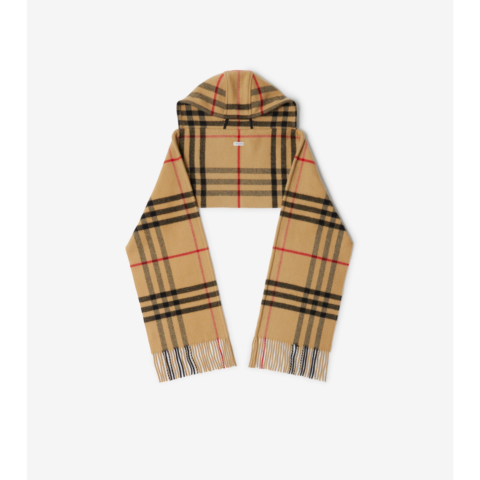 Check Wool Cashmere Hooded Scarf in Archive beige | Burberry® Official