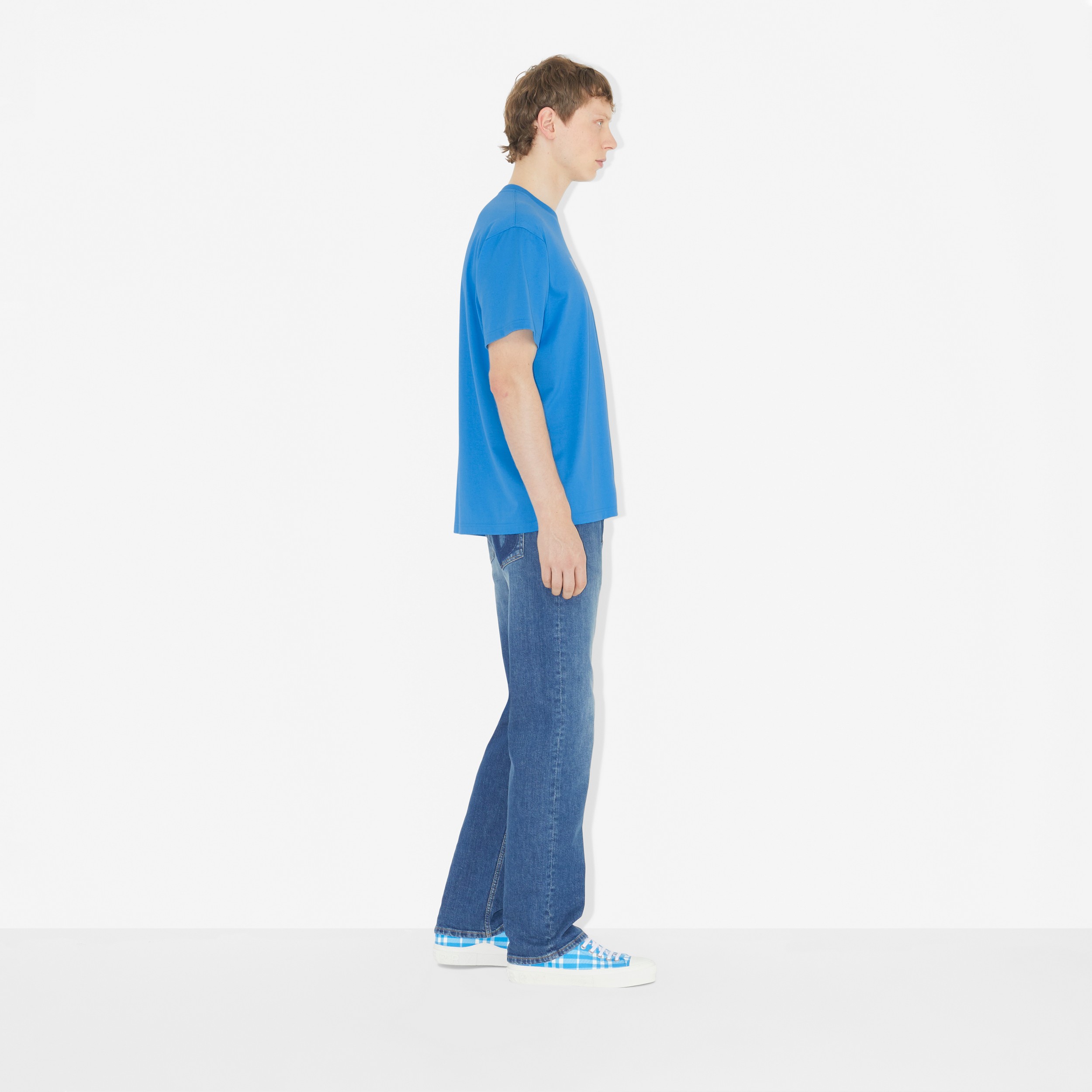 Camiseta de malha de algodão com estampa de logotipo (Azul Vívido) - Homens | Burberry® oficial - 3