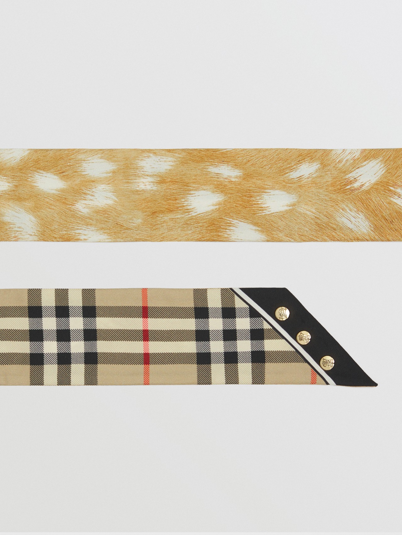 Vintage Check and Deer Print Silk Skinny Scarf in Archive Beige