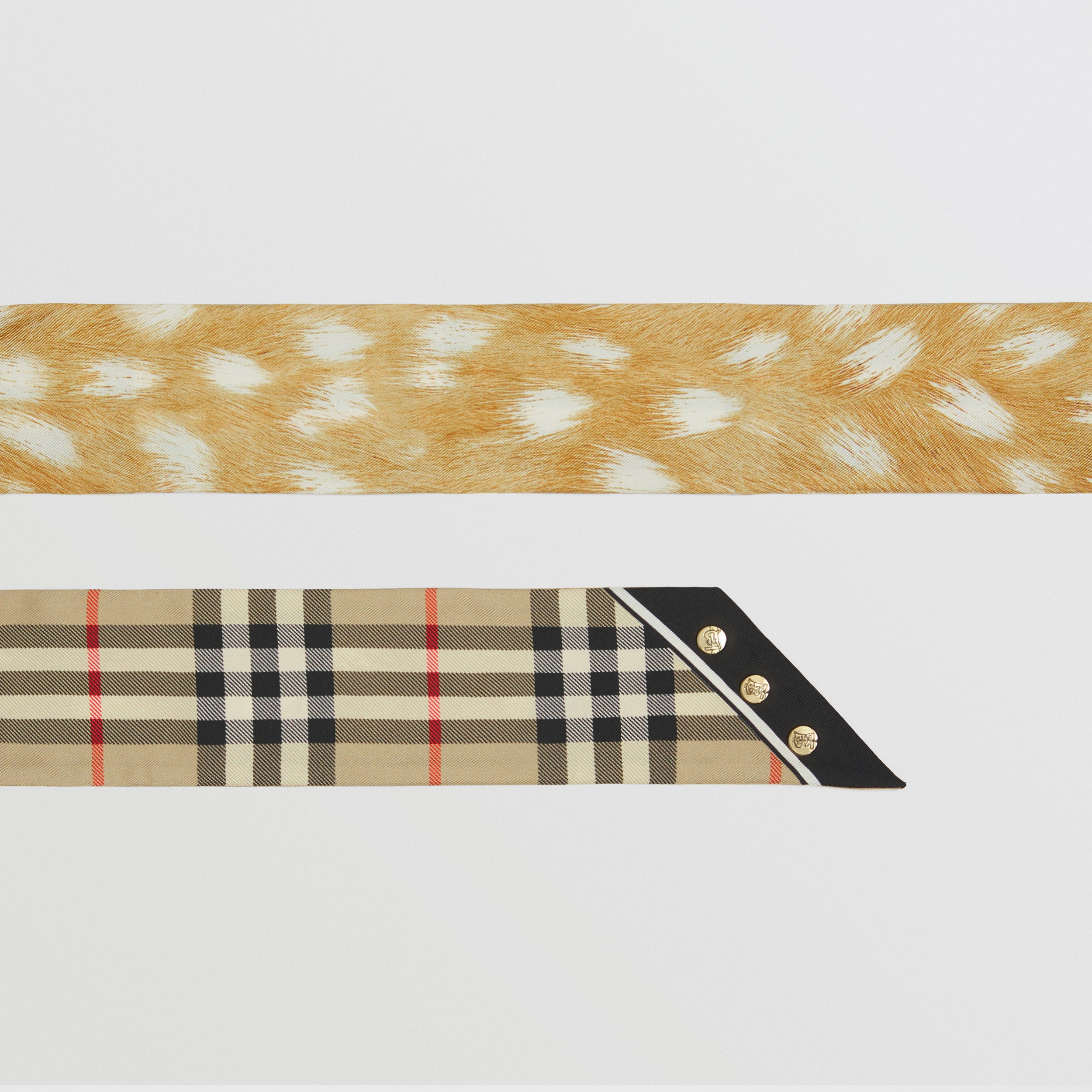 Vintage Check and Deer Print Silk Skinny Scarf in Archive Beige | Burberry® Official - 2