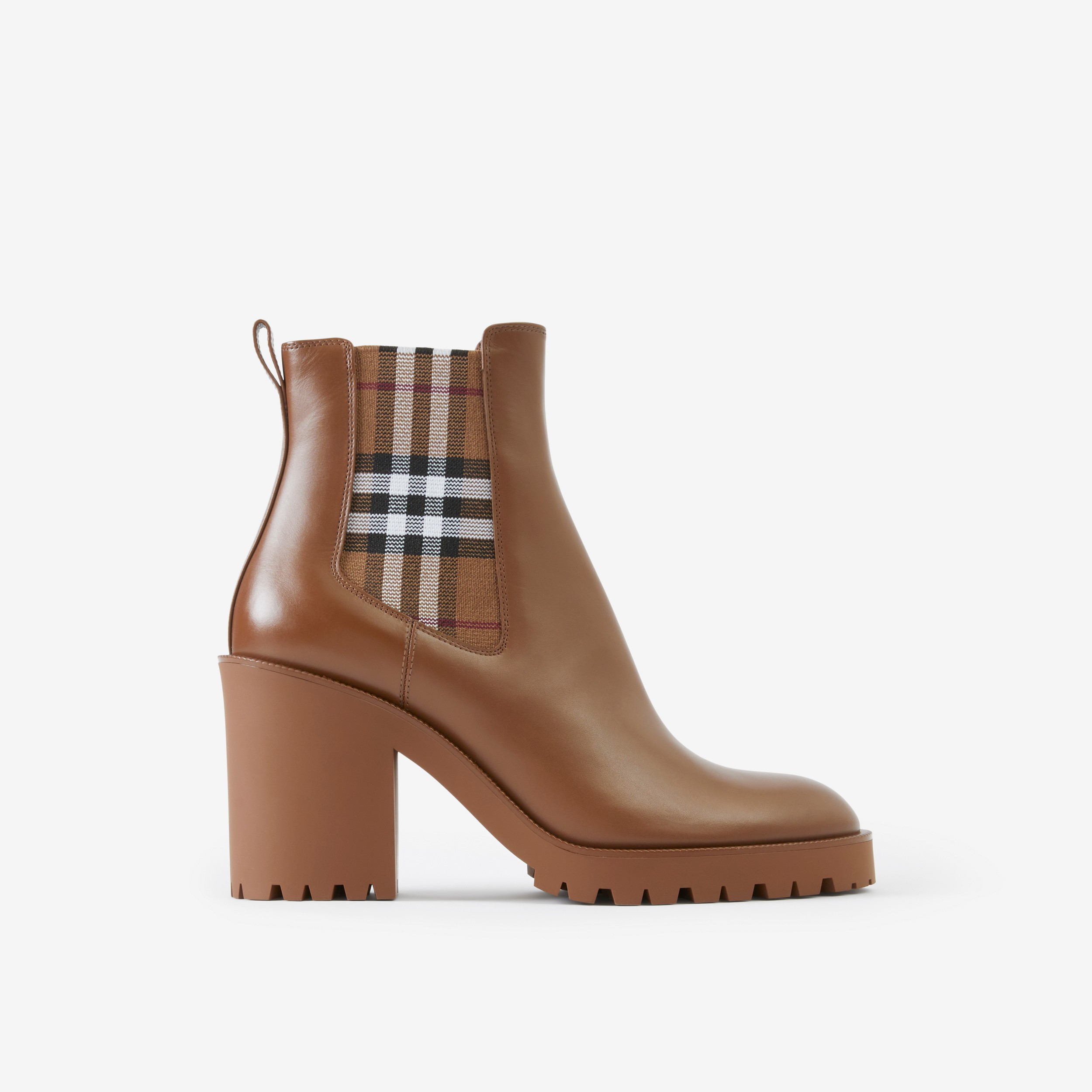 Ankle boots de couro com recorte xadrez (Marrom Bétula Escuro) - Mulheres | Burberry® oficial - 1