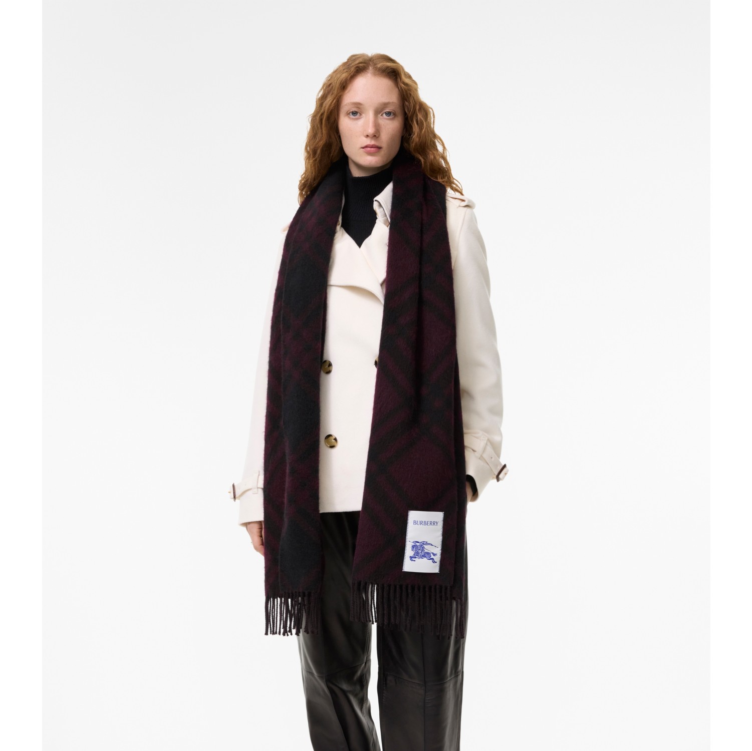 Check Alpaca Wool Scarf in Ruby red | Burberry® Official
