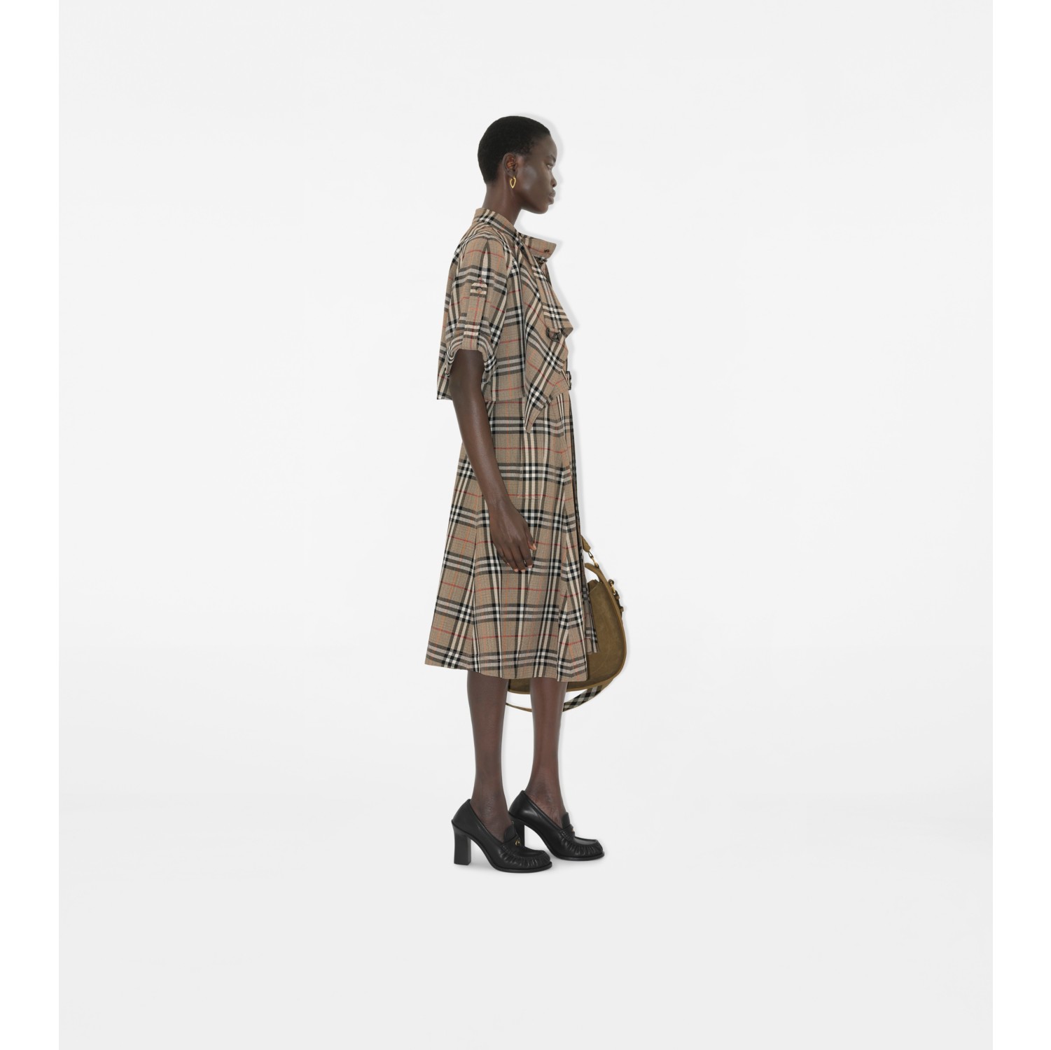 Check Silk Blend Trench Dress