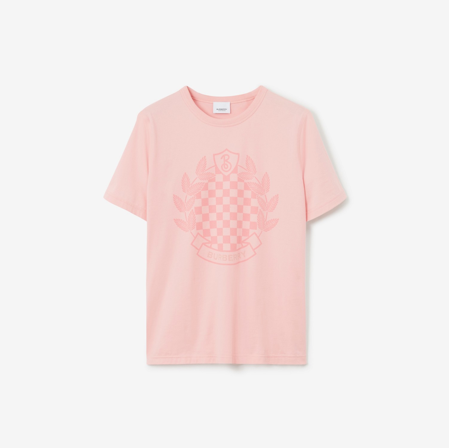 Chequered Crest Cotton T-shirt in Soft Blossom - Women | Burberry® Official