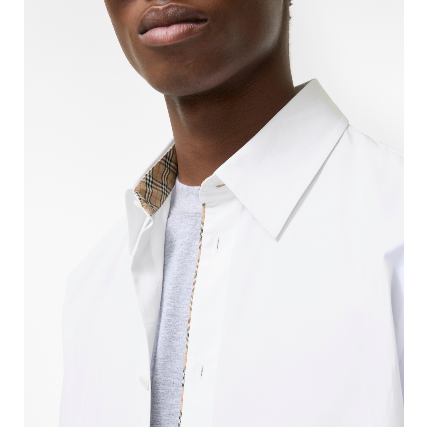 Check Piping Cotton Poplin Shirt in Optic white - Men | Burberry® Official