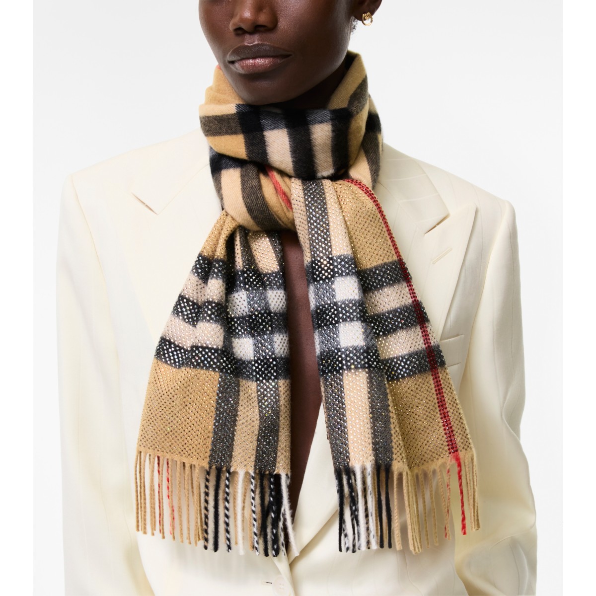  Check Embellished Cashmere Scarf