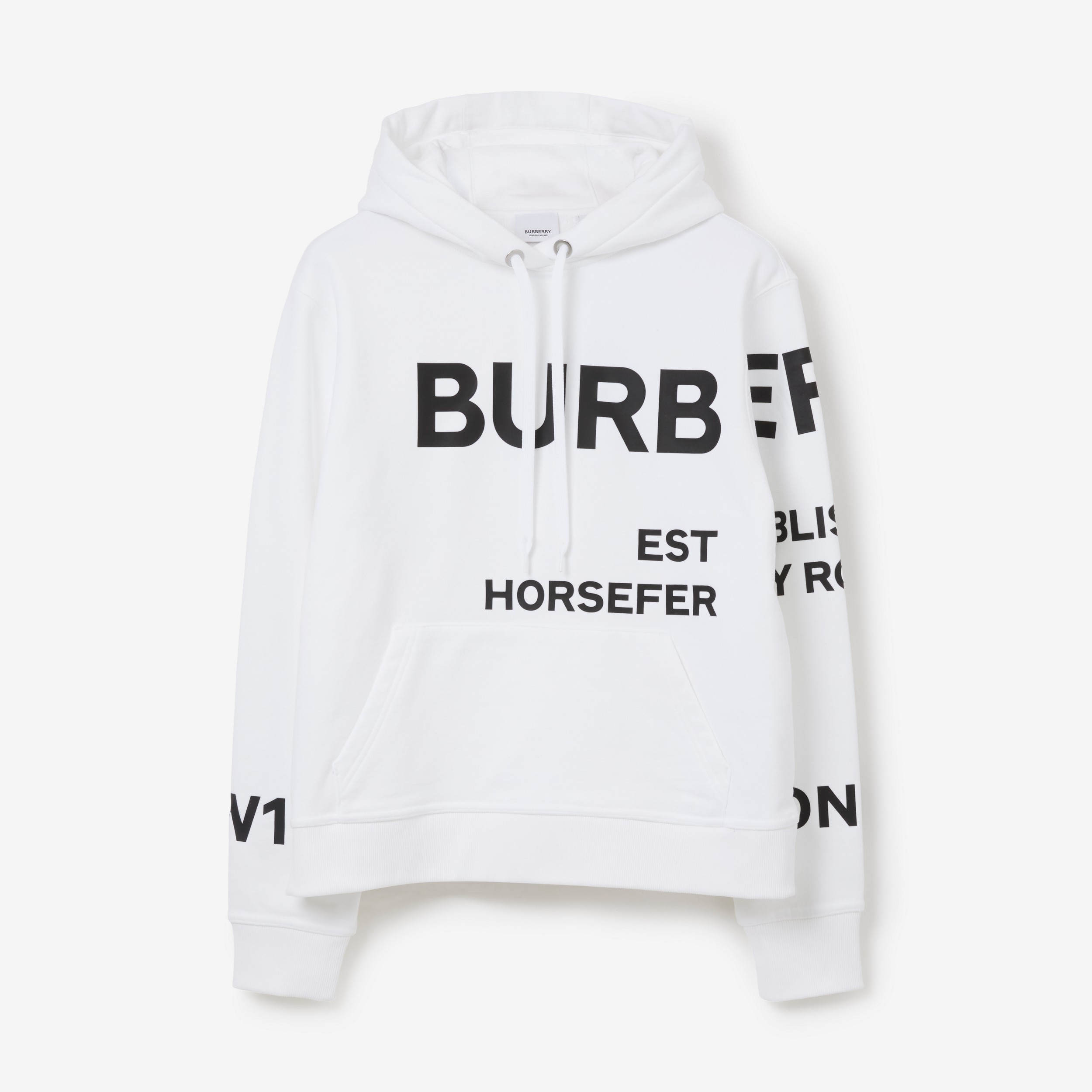 Suéter com capuz oversize de algodão com estampa Horseferry (Branco) - Mulheres | Burberry® oficial - 1