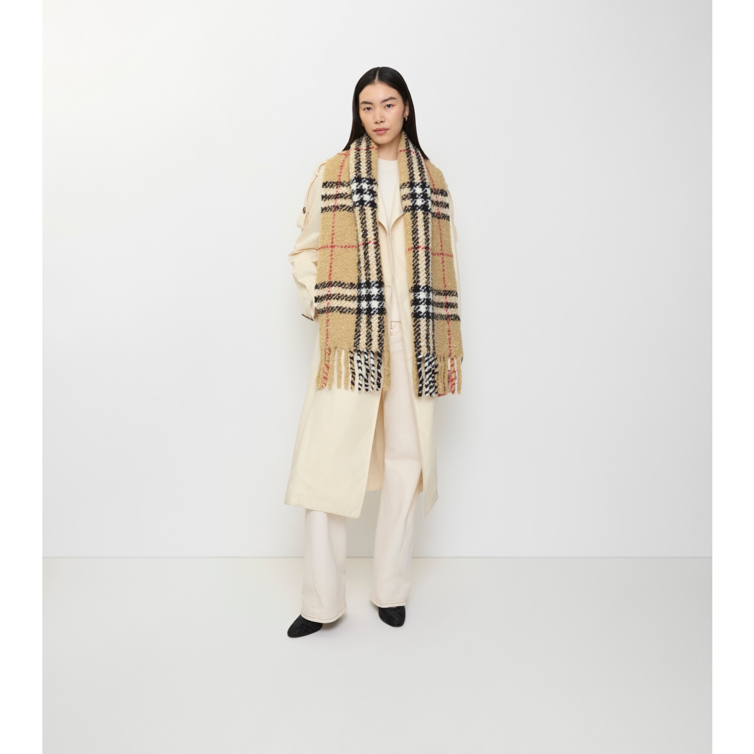 Check Alpaca Wool Blend Bouclé Scarf