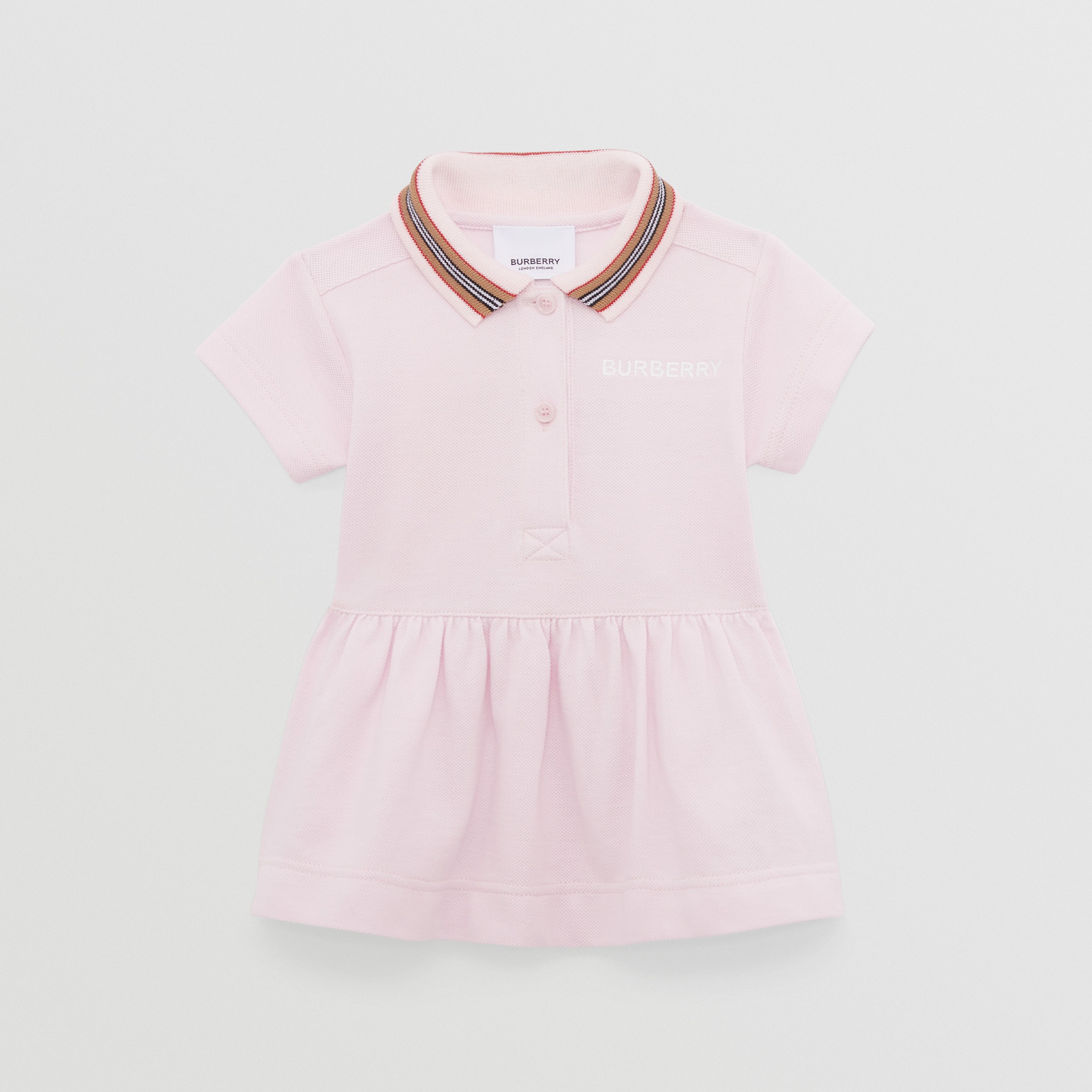 Vestido estilo camisa polo de algodão piquê com detalhe de listras icônicas (Rosa Claro) - Crianças | Burberry® oficial - 1