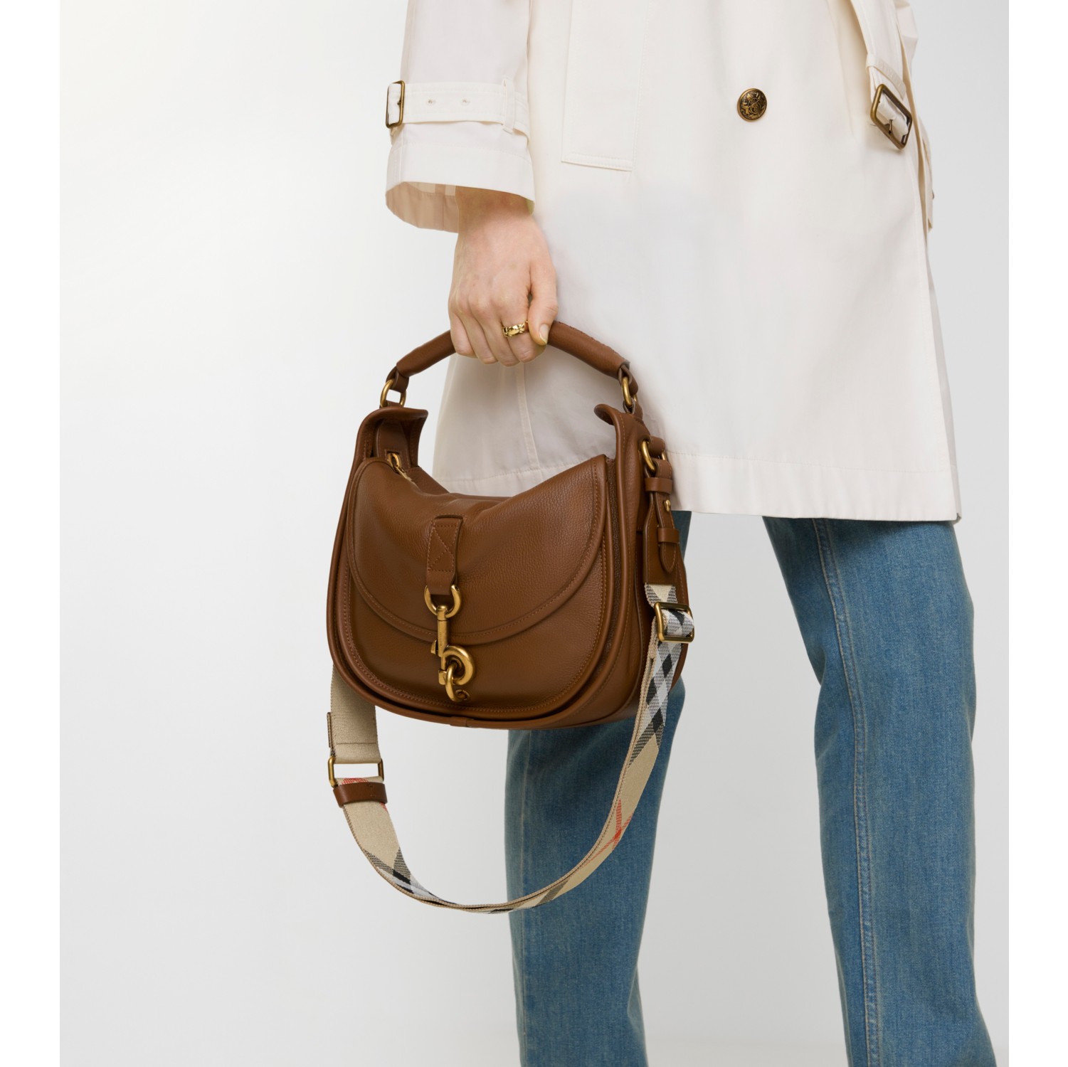 Small B Clip Messenger Bag in Hazel brown - Women, Leather | Burberry® Official