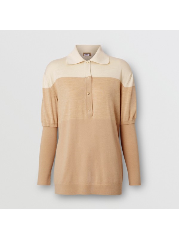 Longsleeve Twotone Wool Polo Shirt in Light Maize Women Burberry