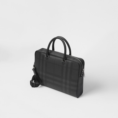 London Check and Leather Briefcase in 