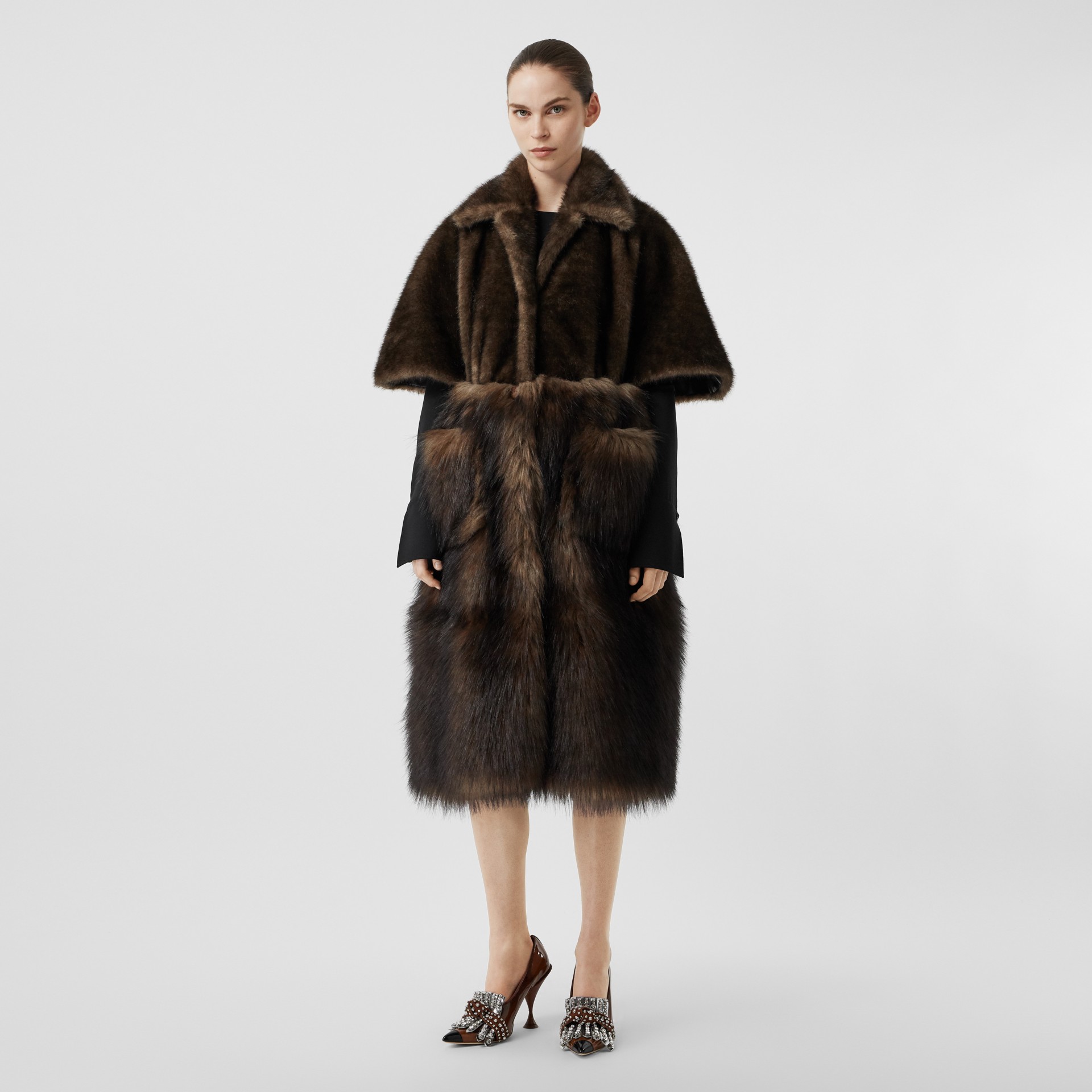 Faux Fur Cape Coat in Brown - Women | Burberry United States