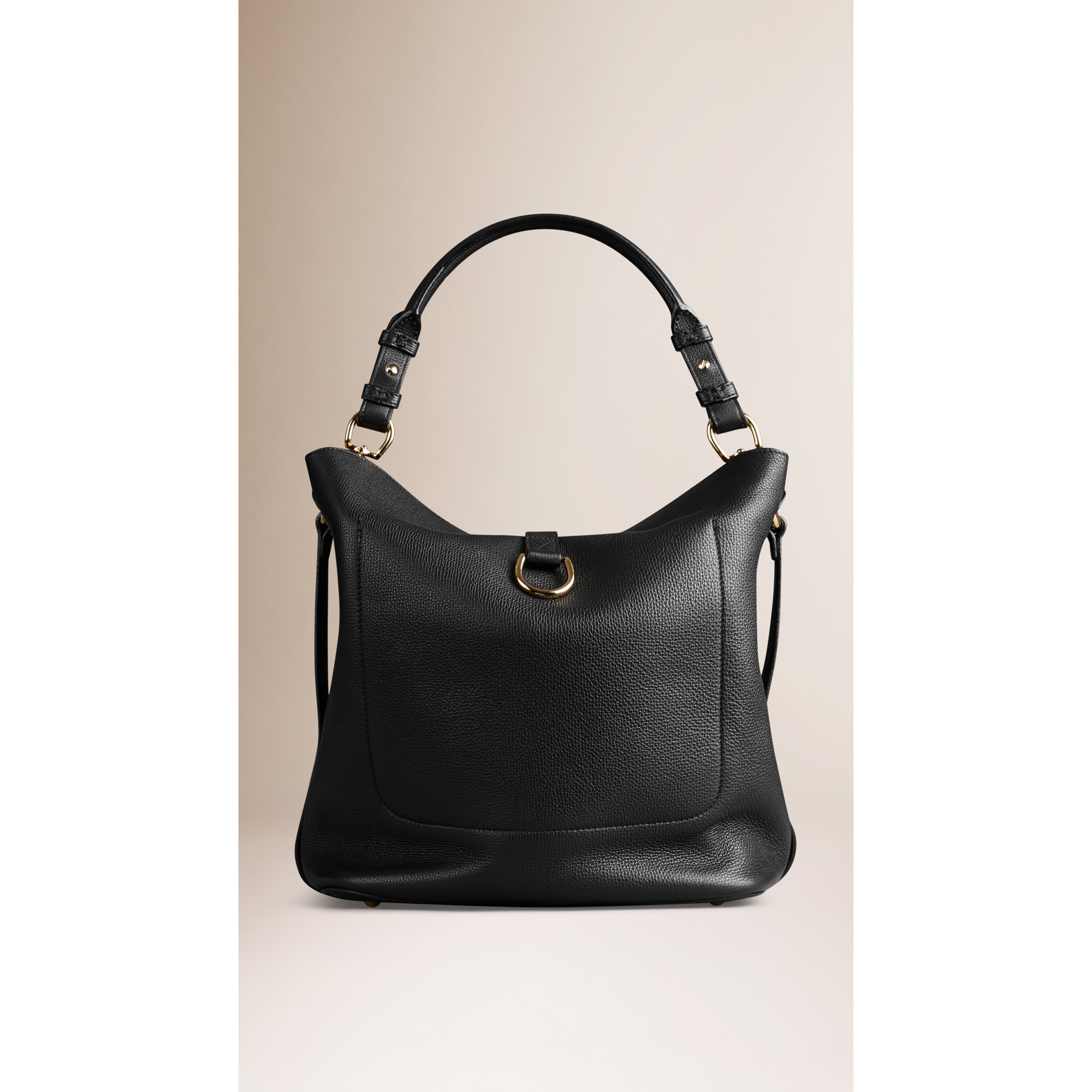 Medium Buckle Detail Leather Hobo Bag in Black - Women | Burberry