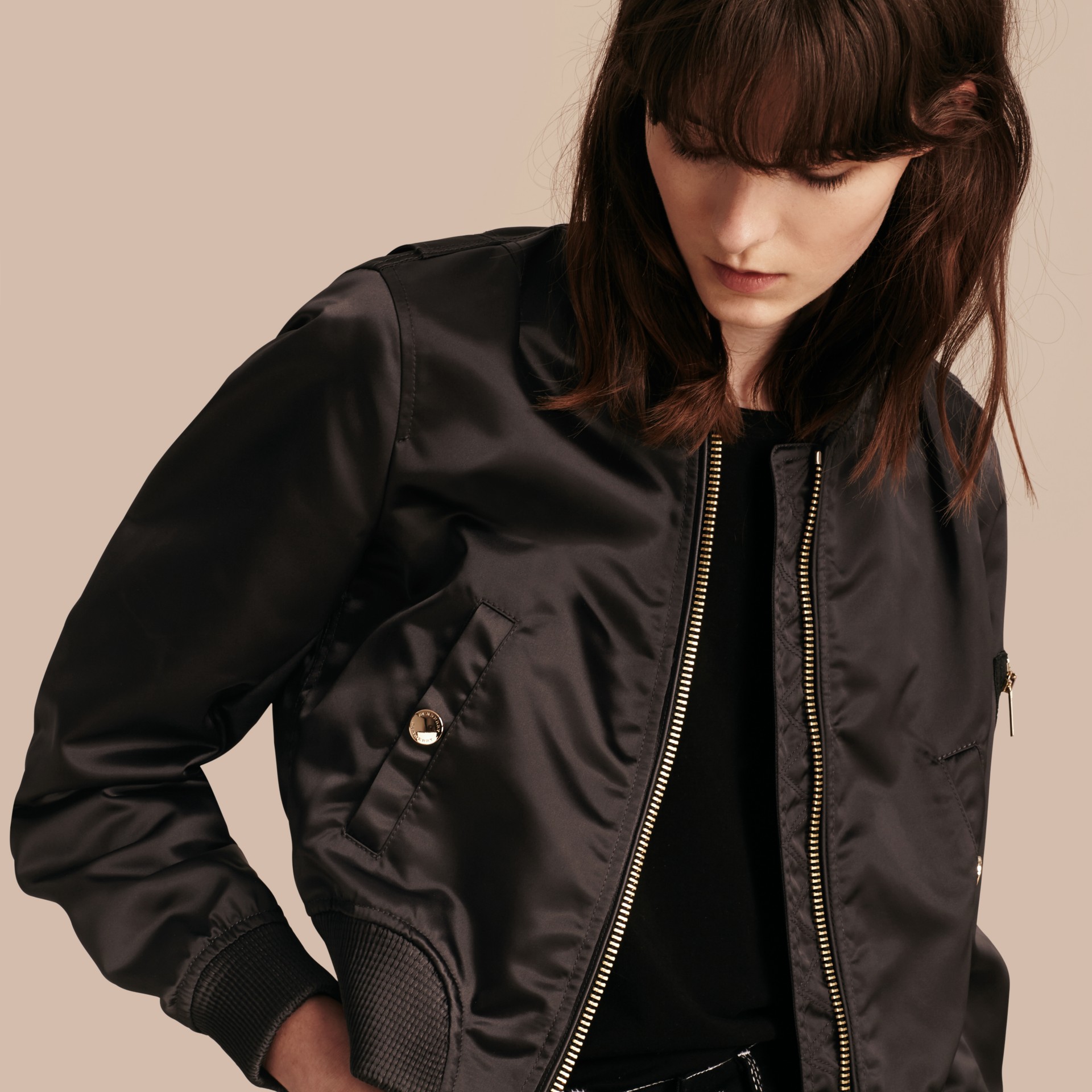Cropped Technical Bomber Jacket in Graphite Women Burberry United