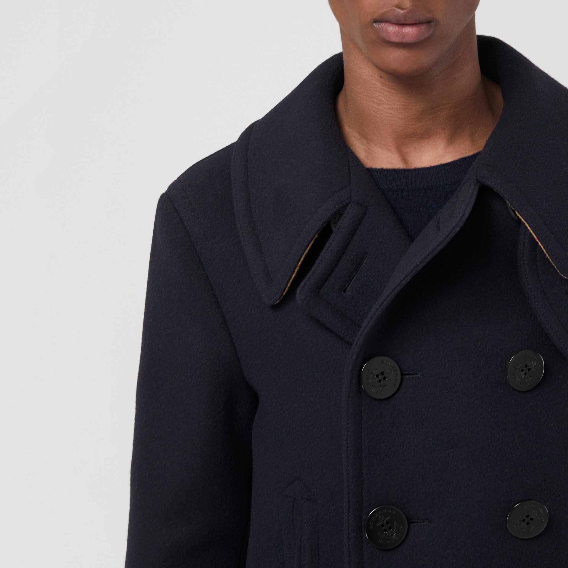 Wool Blend Pea Coat in Navy - Men | Burberry United Kingdom