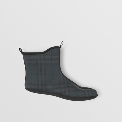 vintage check neoprene and rubber rain boots