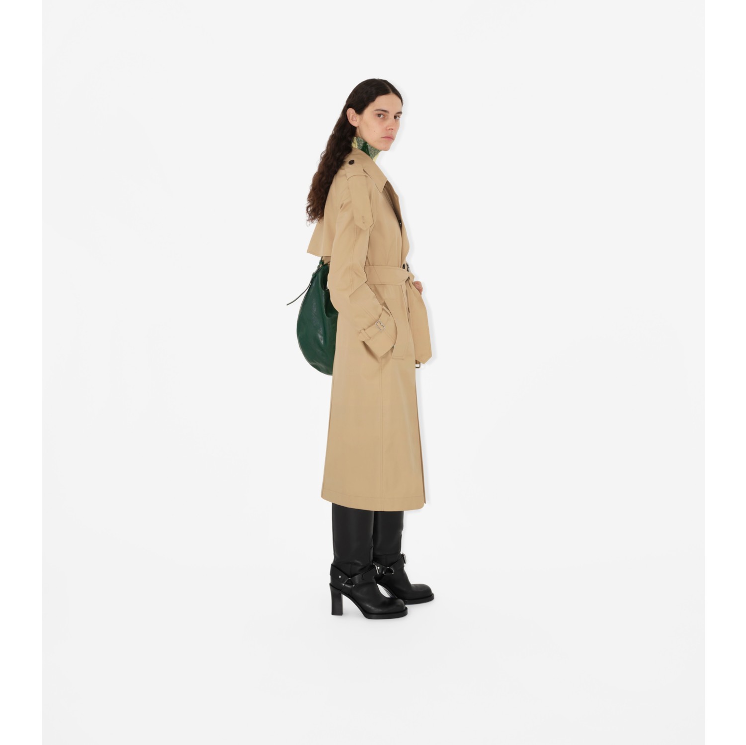 Trench coat largo en gabardina