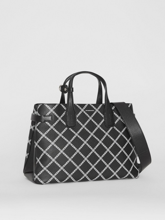 Women S Bags Check Leather Tote Burberry United Kingdom The Medium Banner In Link Print Leather Black