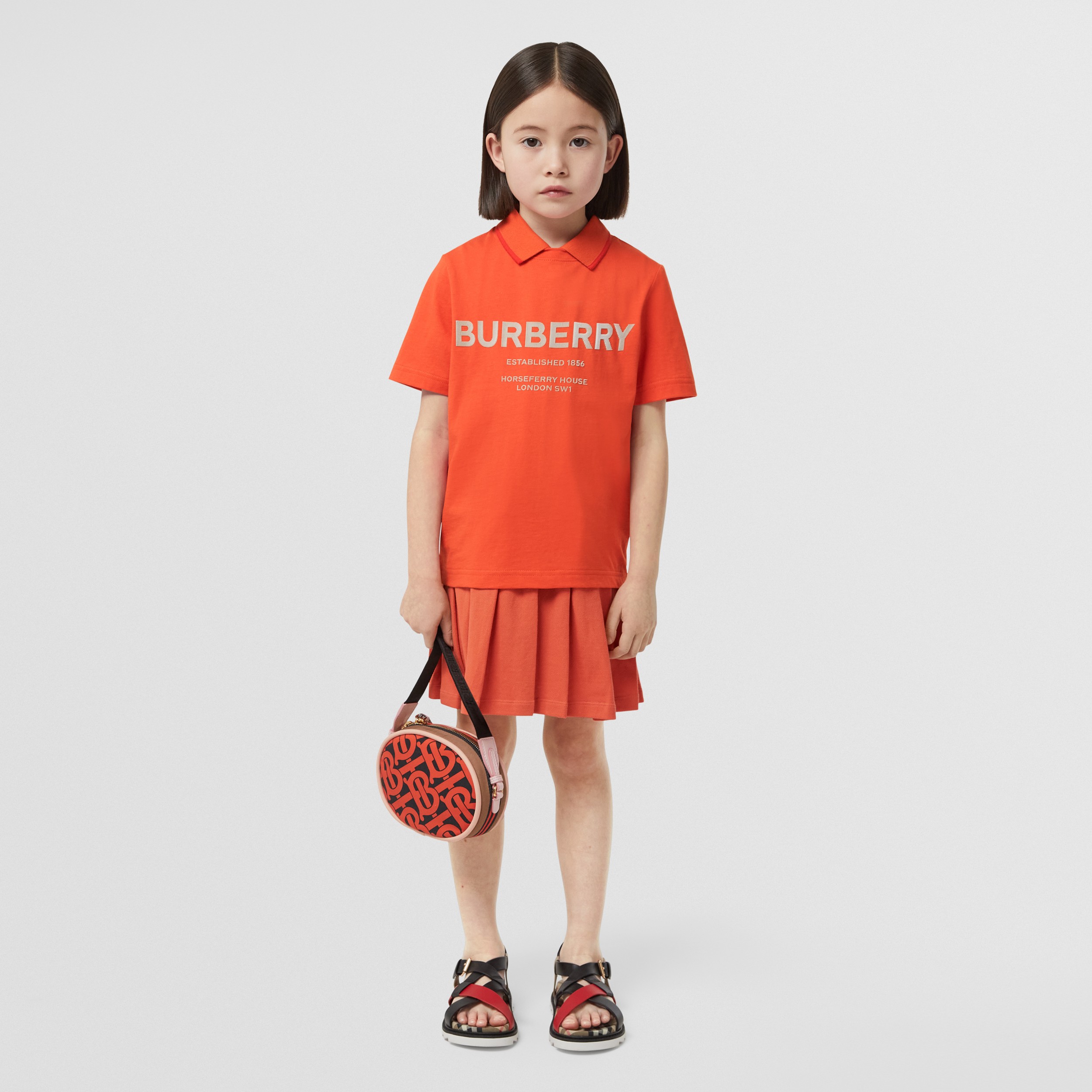 Horseferry Print Cotton T-shirt in Vermilion Red | Burberry® Official - 3