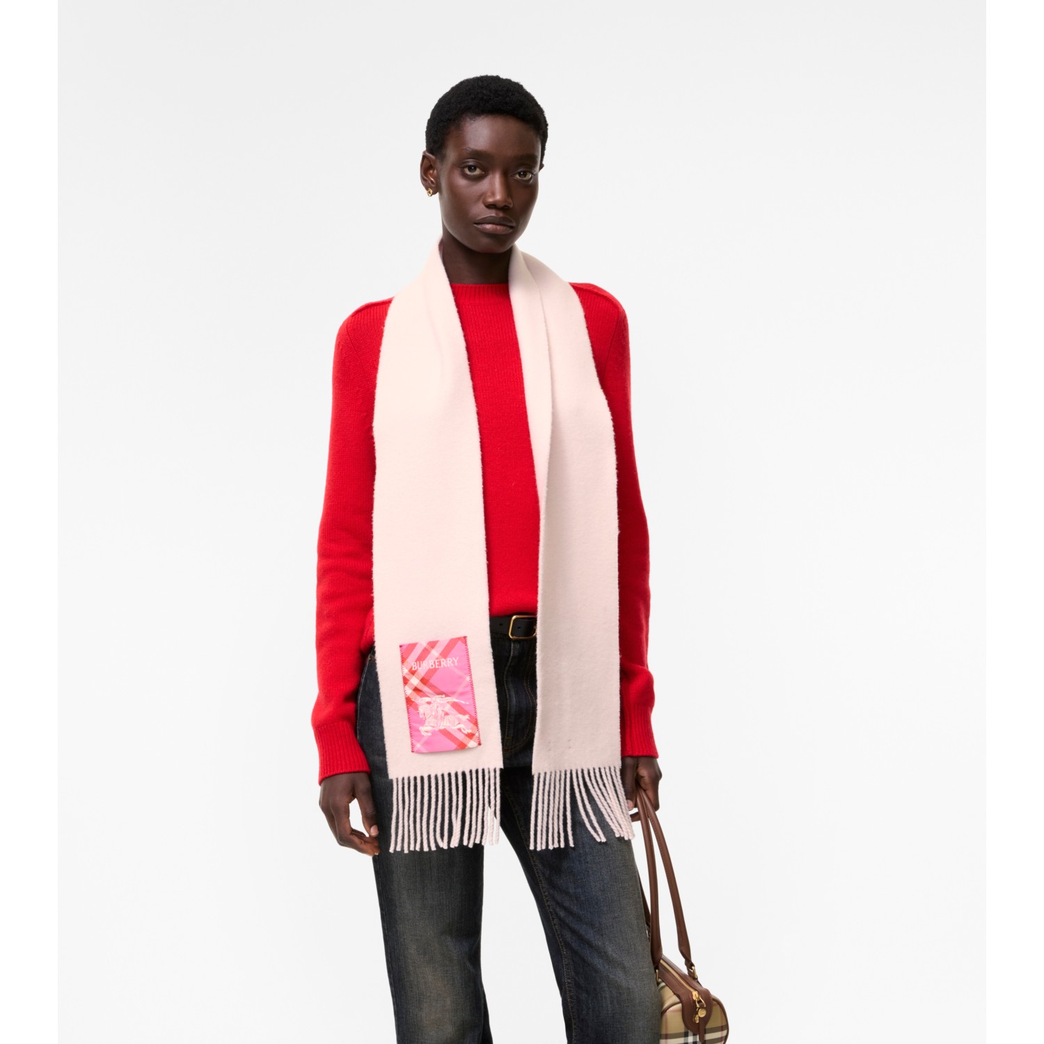 Narrow Check Label Cashmere Scarf - thumbnail 7