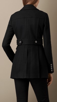 Fitted Wool Blend Twill Pea Coat | Burberry