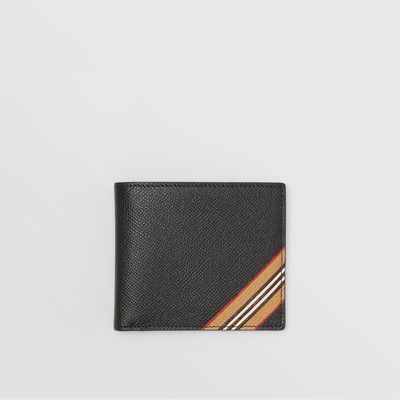 Icon Stripe Print Leather International Bifold Wallet in Black - Men |  Burberry® Official