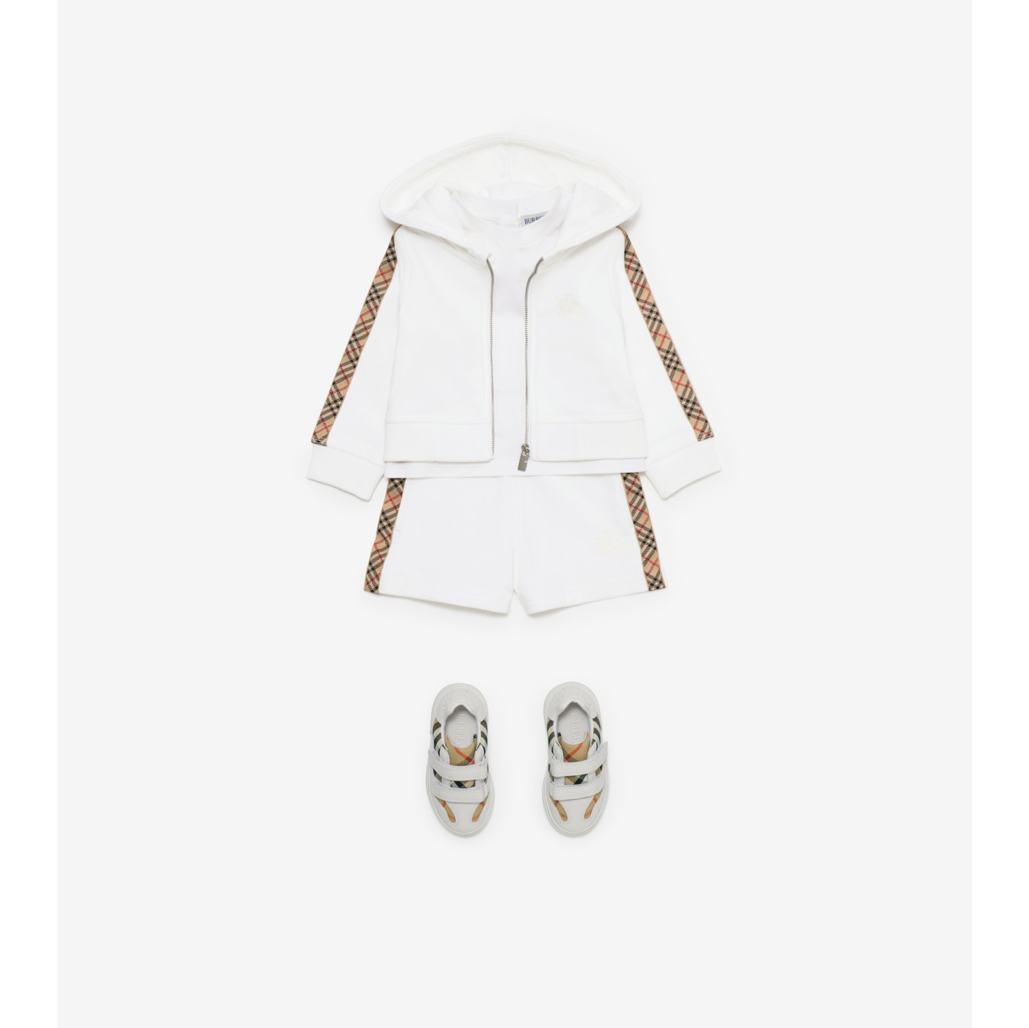 Check Trim Cotton Shorts in White | Burberry® Official