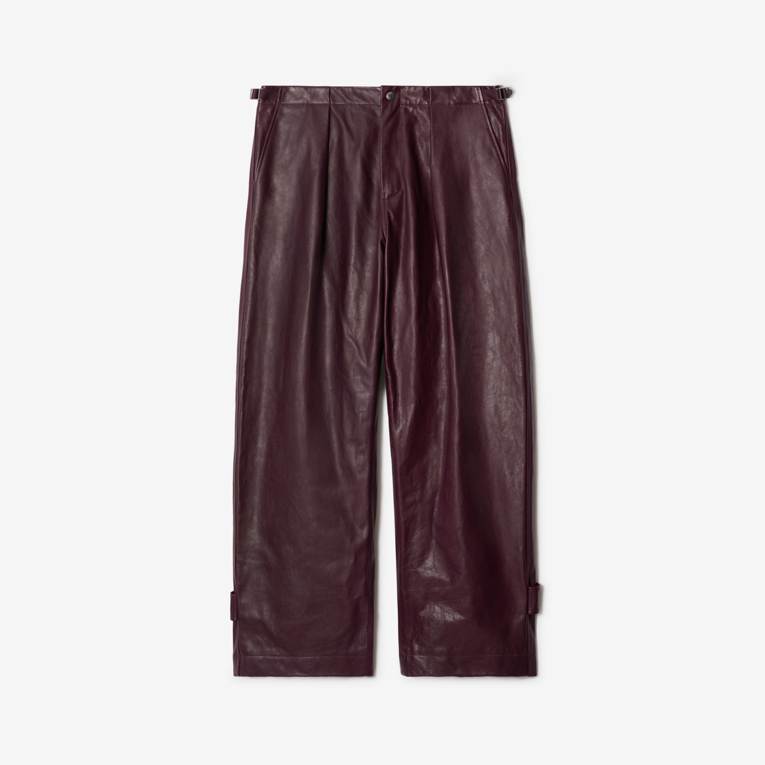 Pleated Leather Trousers in Plum - Men | Burberry® Official