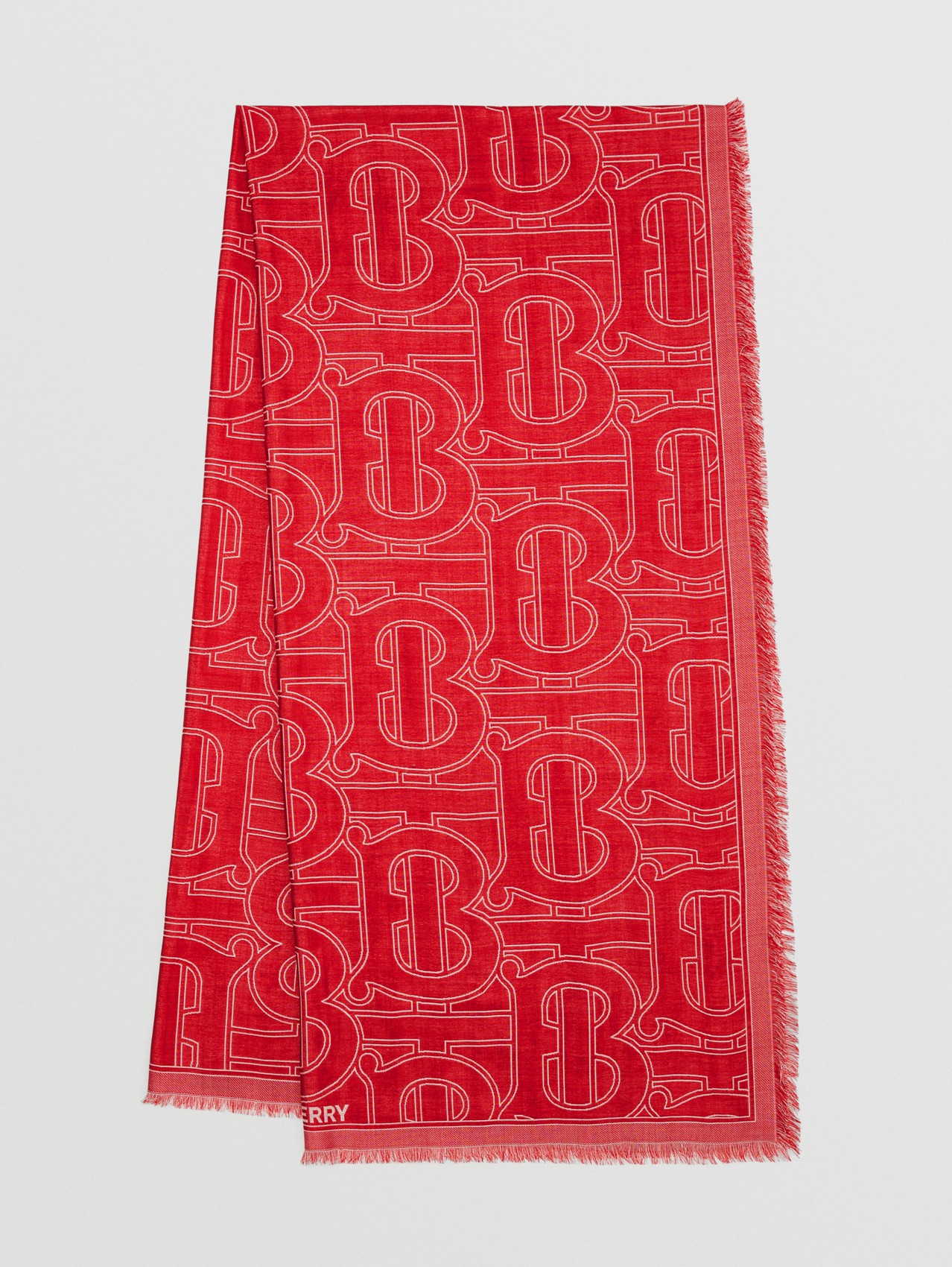 Monogram Lightweight Silk Wool Jacquard Scarf in Bright Red