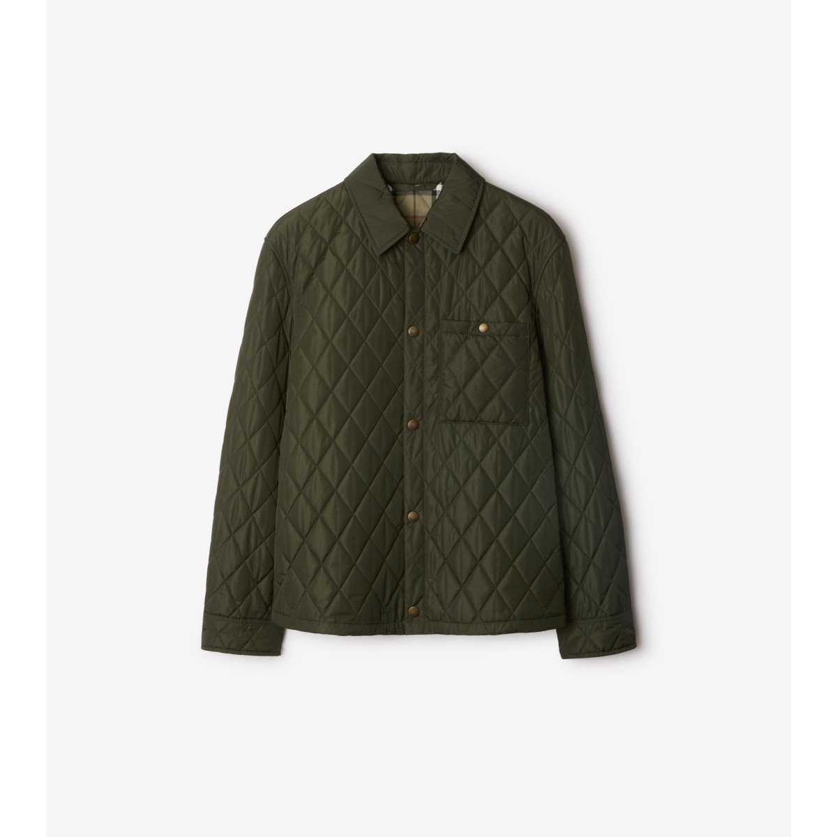 Burberry Green Quilted Jacket With Classic Collar In Tech Fabric Man In Shale