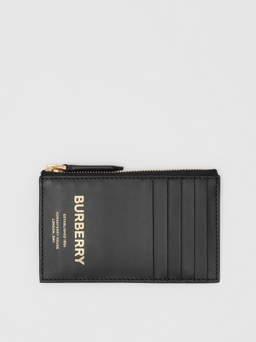 Burberry Horseferry Print Leather Zip Card Case In 黑色