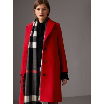 red burberry coat