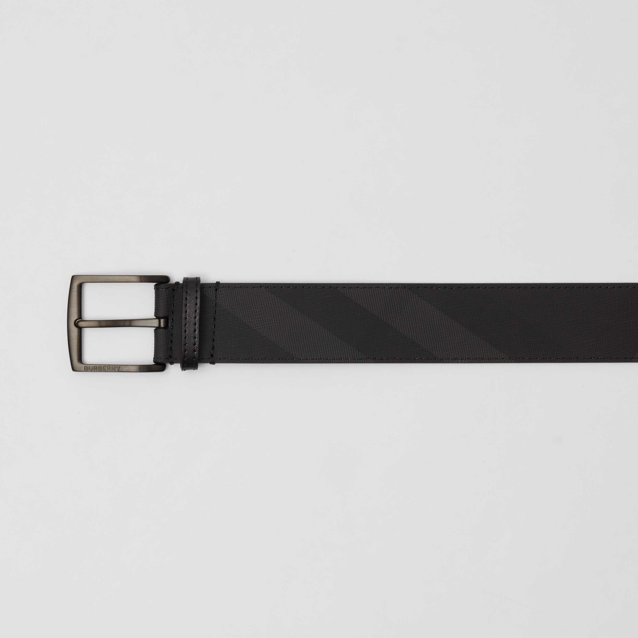 Charcoal Check and Leather Belt in Charcoal/black - Men | Burberry® Official - 2