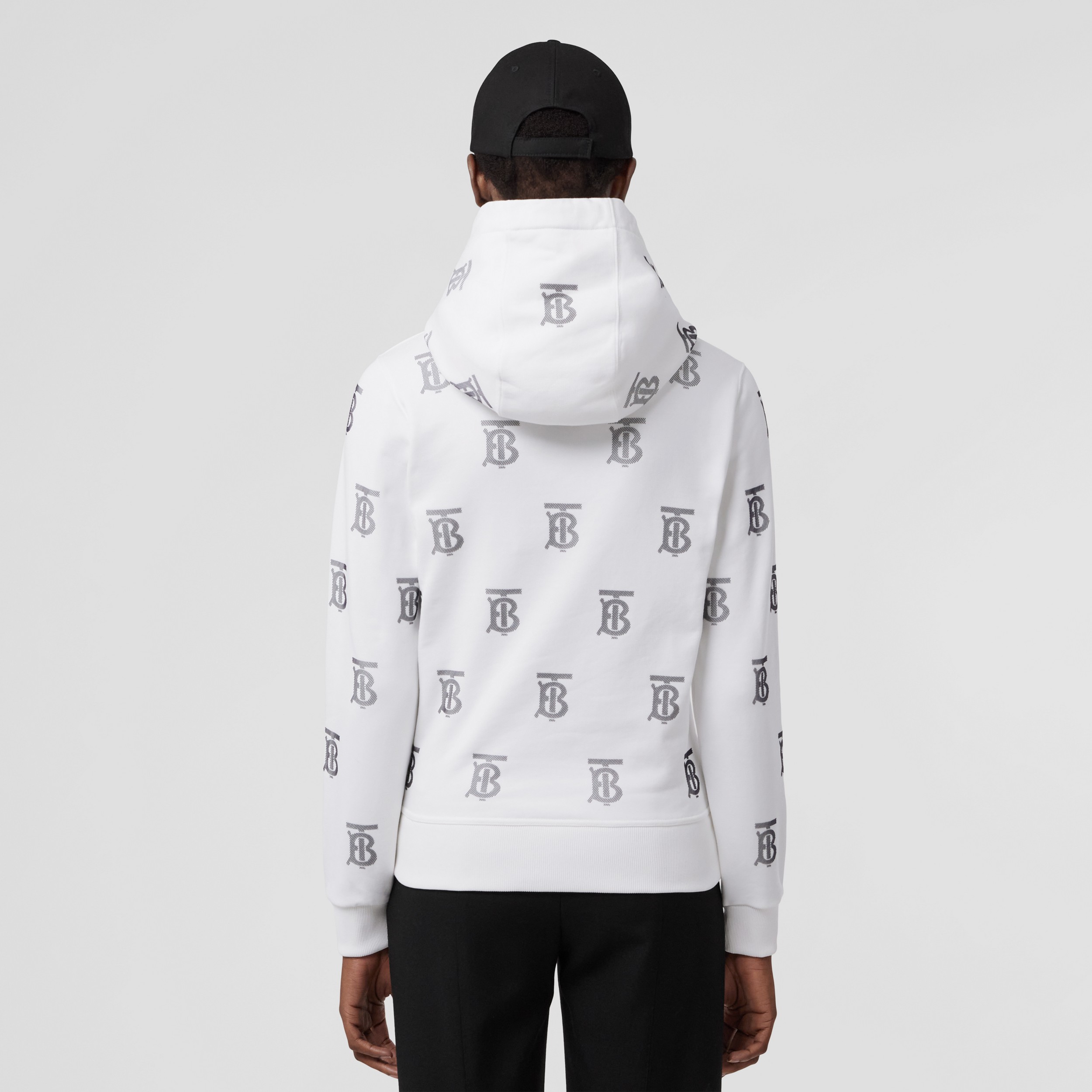 Monogram Motif Cotton Hoodie in White/blue - Women | Burberry® Official - 3