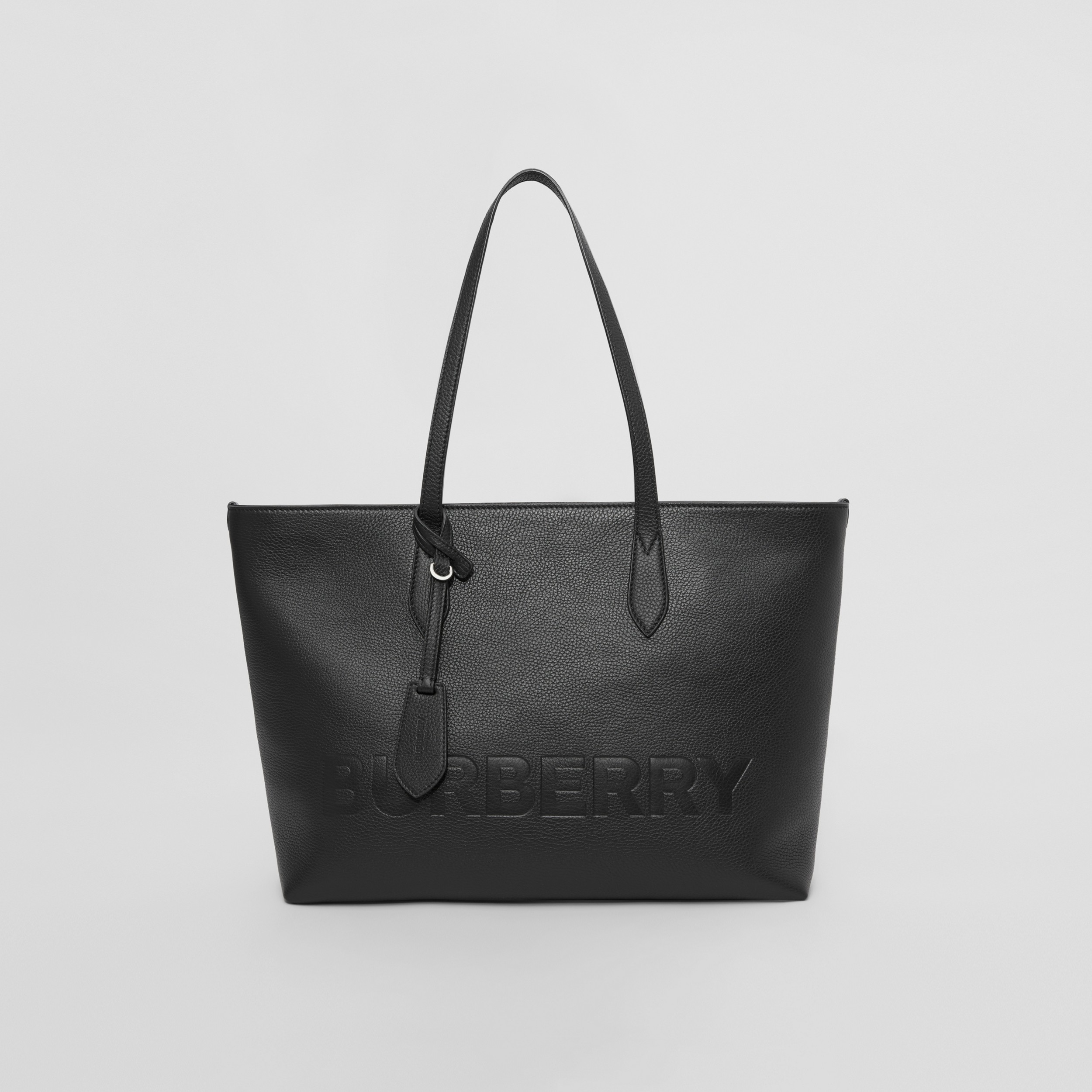 Medium Logo Embossed Leather Tote in Black - Women | Burberry® Official - 1