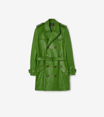Mid-length Leather Leverton Trench Coat in Samphire green - Men