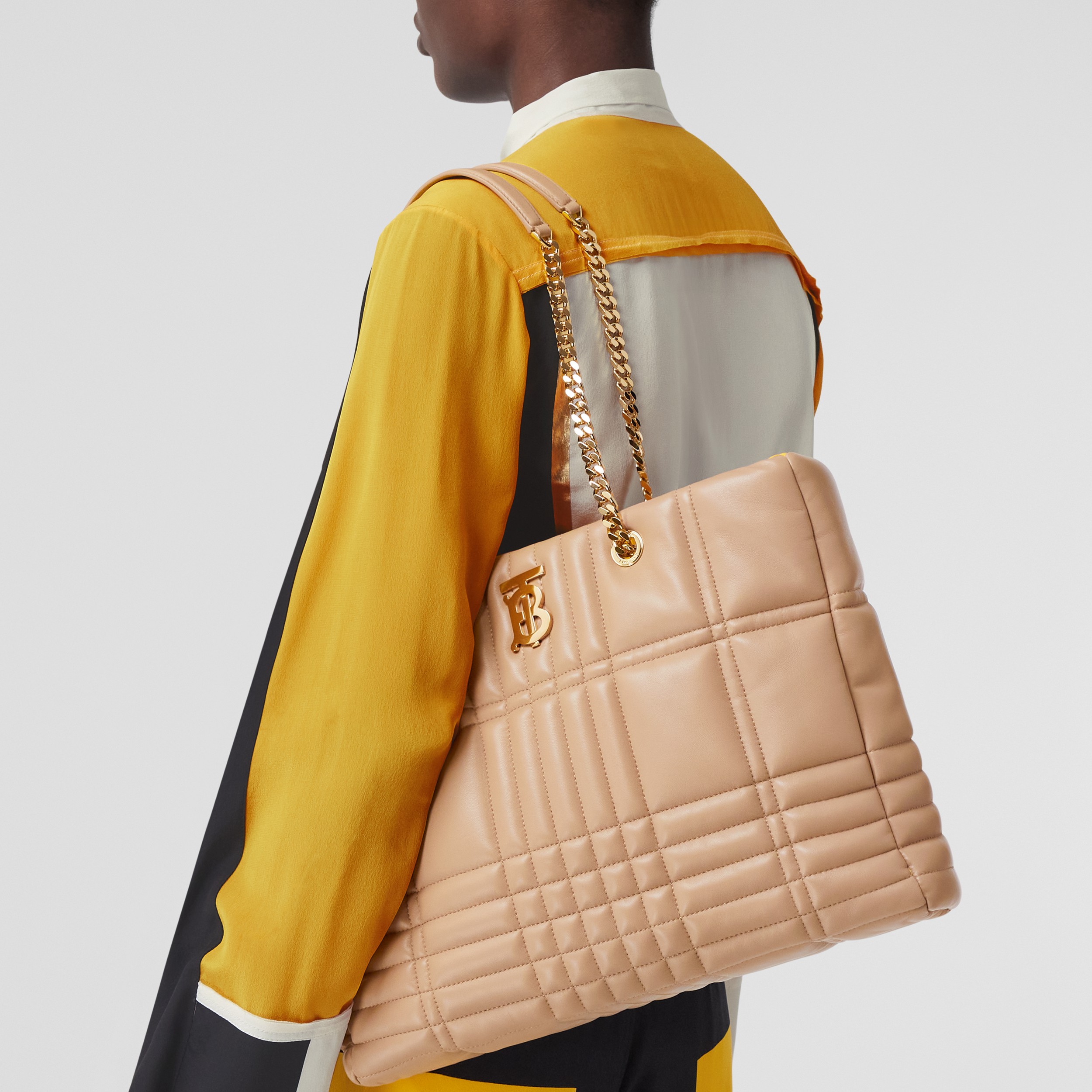 Medium Quilted Lambskin Lola Shopper Bag in Cool Beige/deep Saffron - Women | Burberry® Official - 3