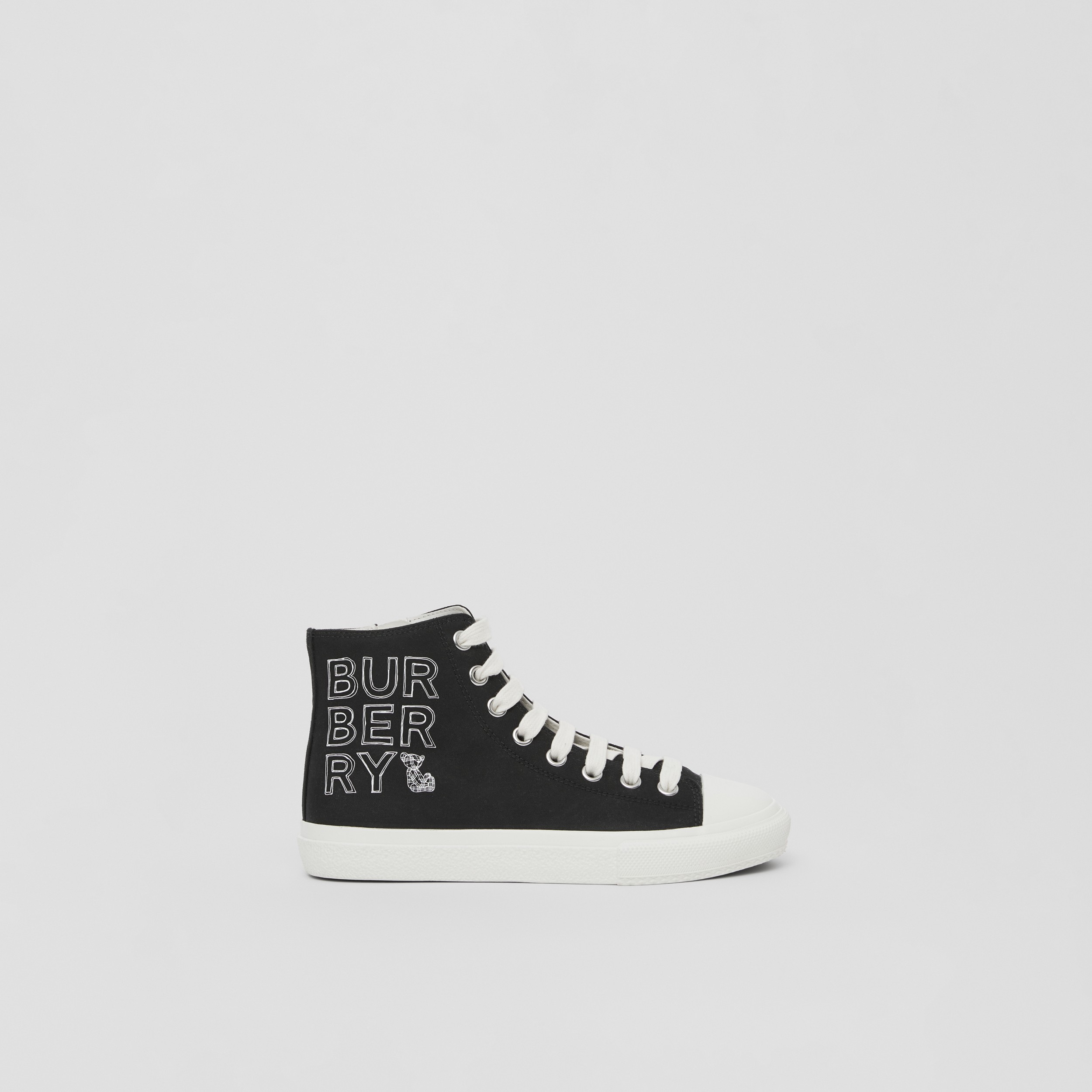 Logo Print Cotton Gabardine High-top Sneakers in Black - Children | Burberry® Official - 4