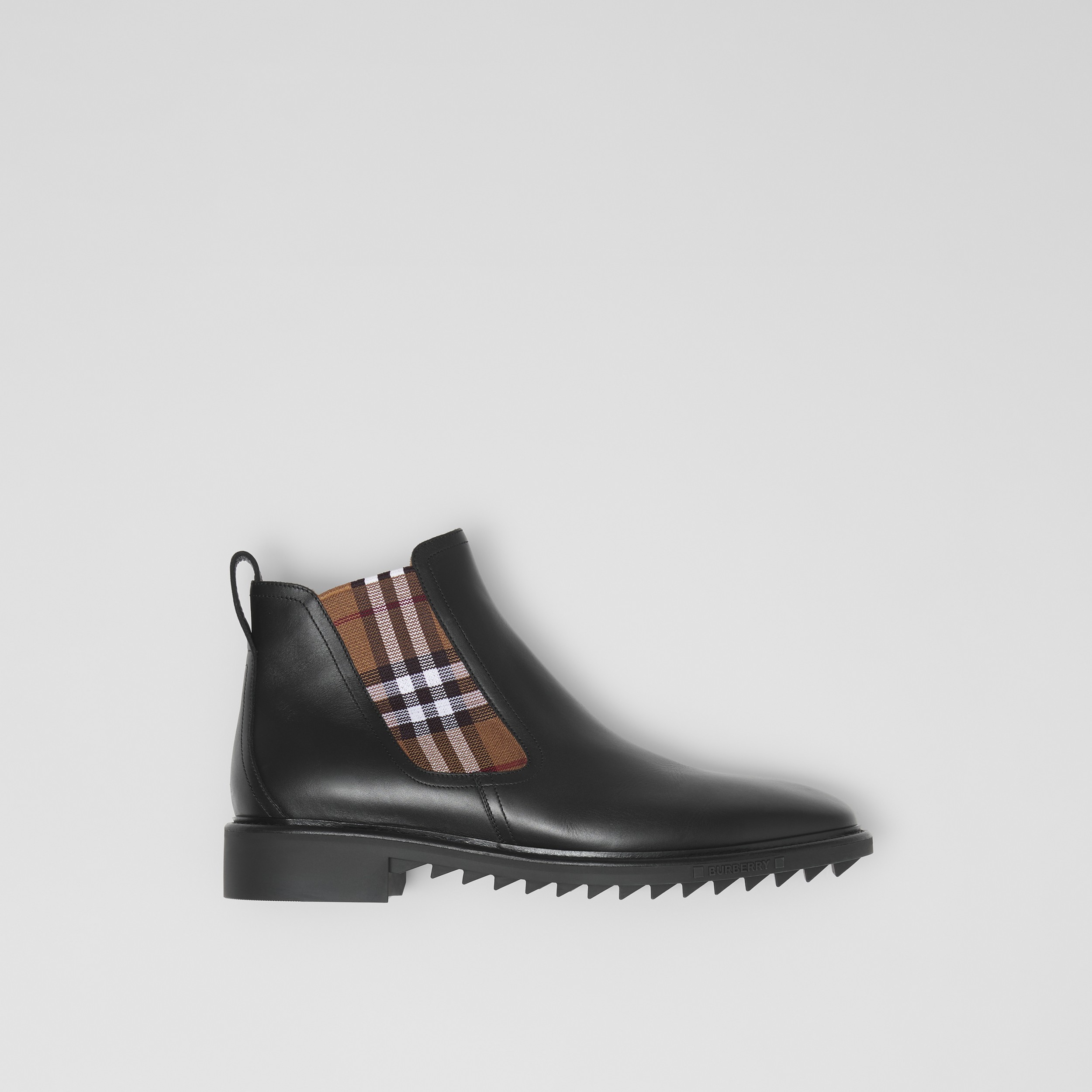 Vintage Check Detail Leather Chelsea Boots in Black/birch Brown - Men | Burberry® Official - 1