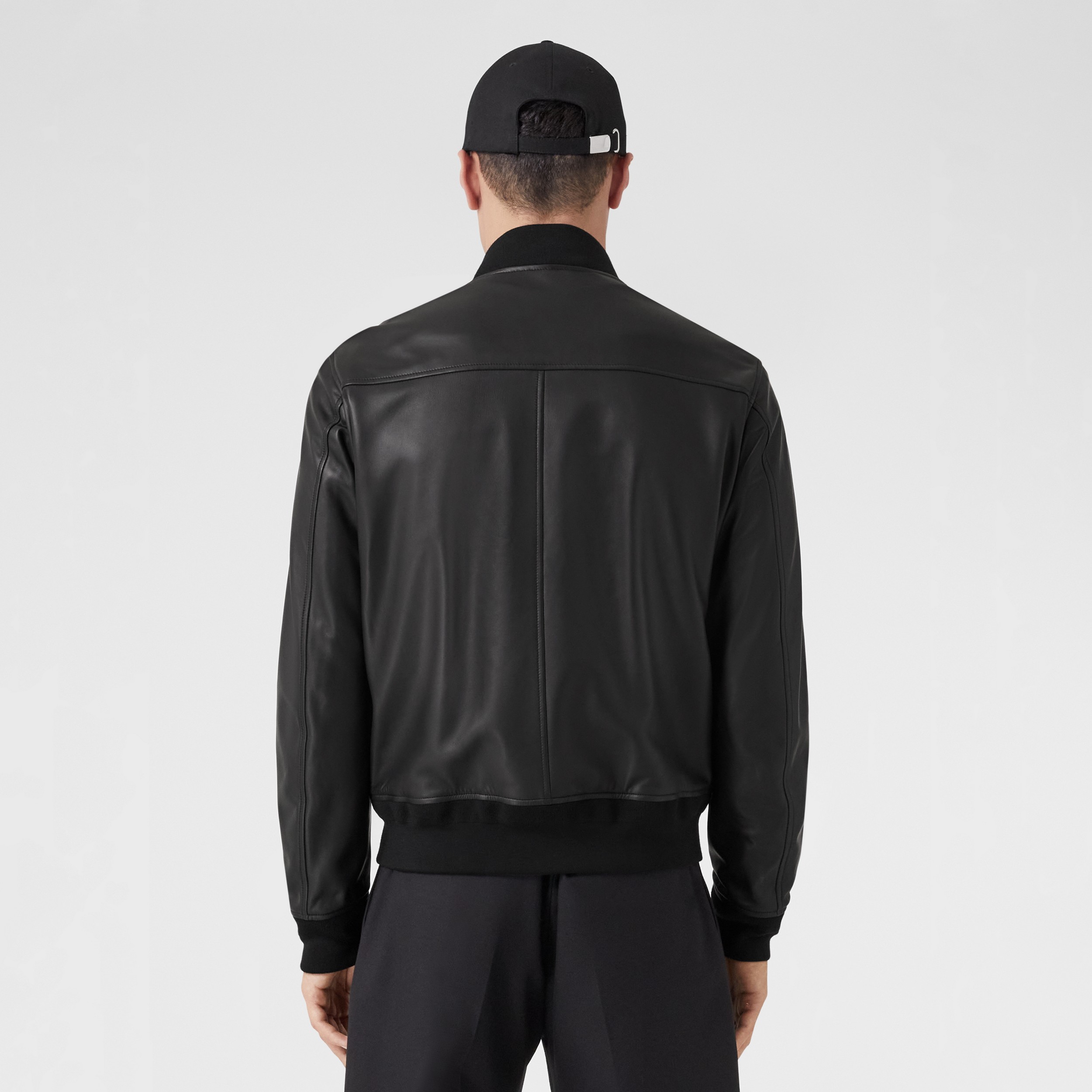 Logo Embossed Leather Bomber Jacket in Black - Men | Burberry® Official - 3